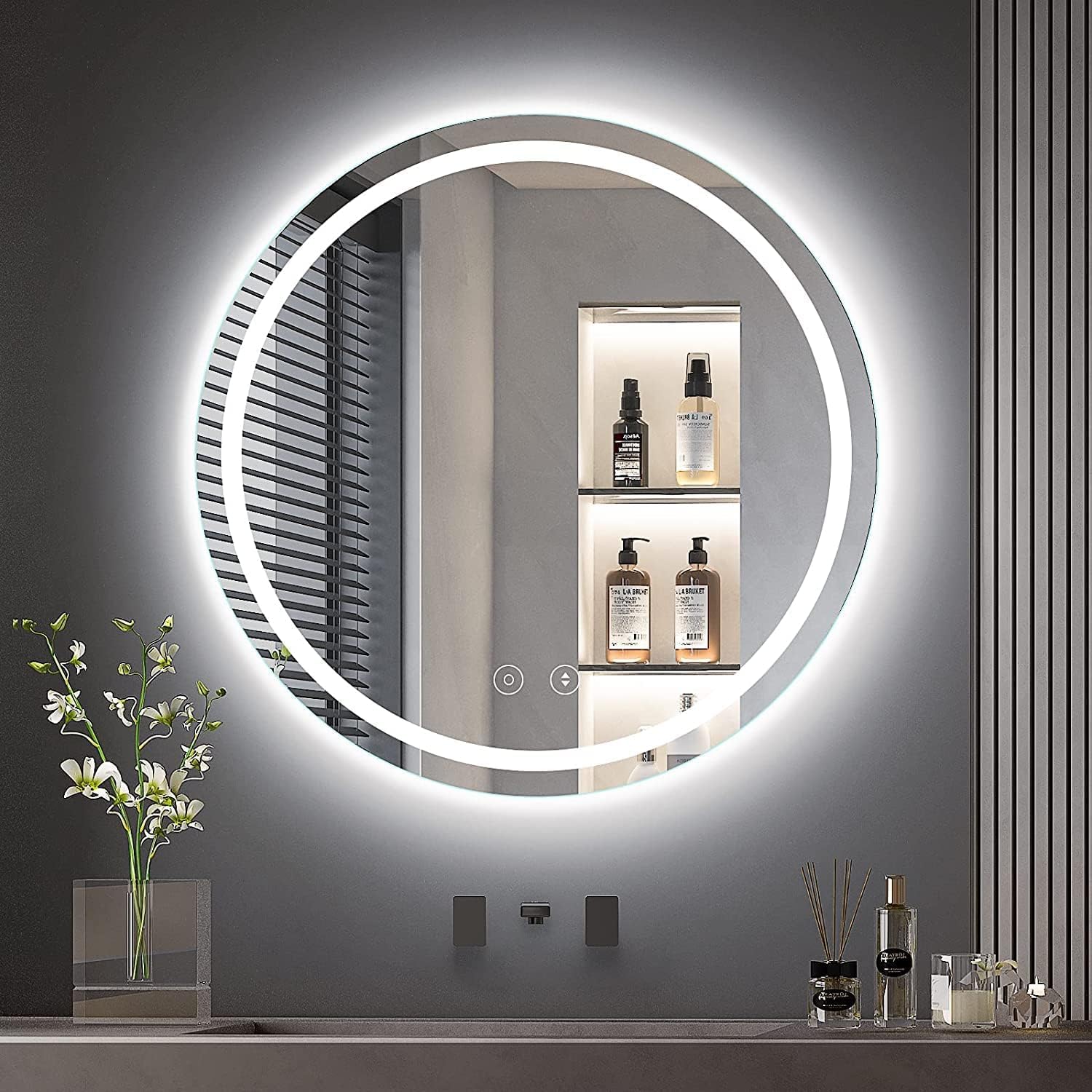 Miroir De Salle De Bain LED Anti-buée 50 Cm - Bluetooth, 3 Couleurs, Gradable, Interrupteur Tactile, Rond - 13