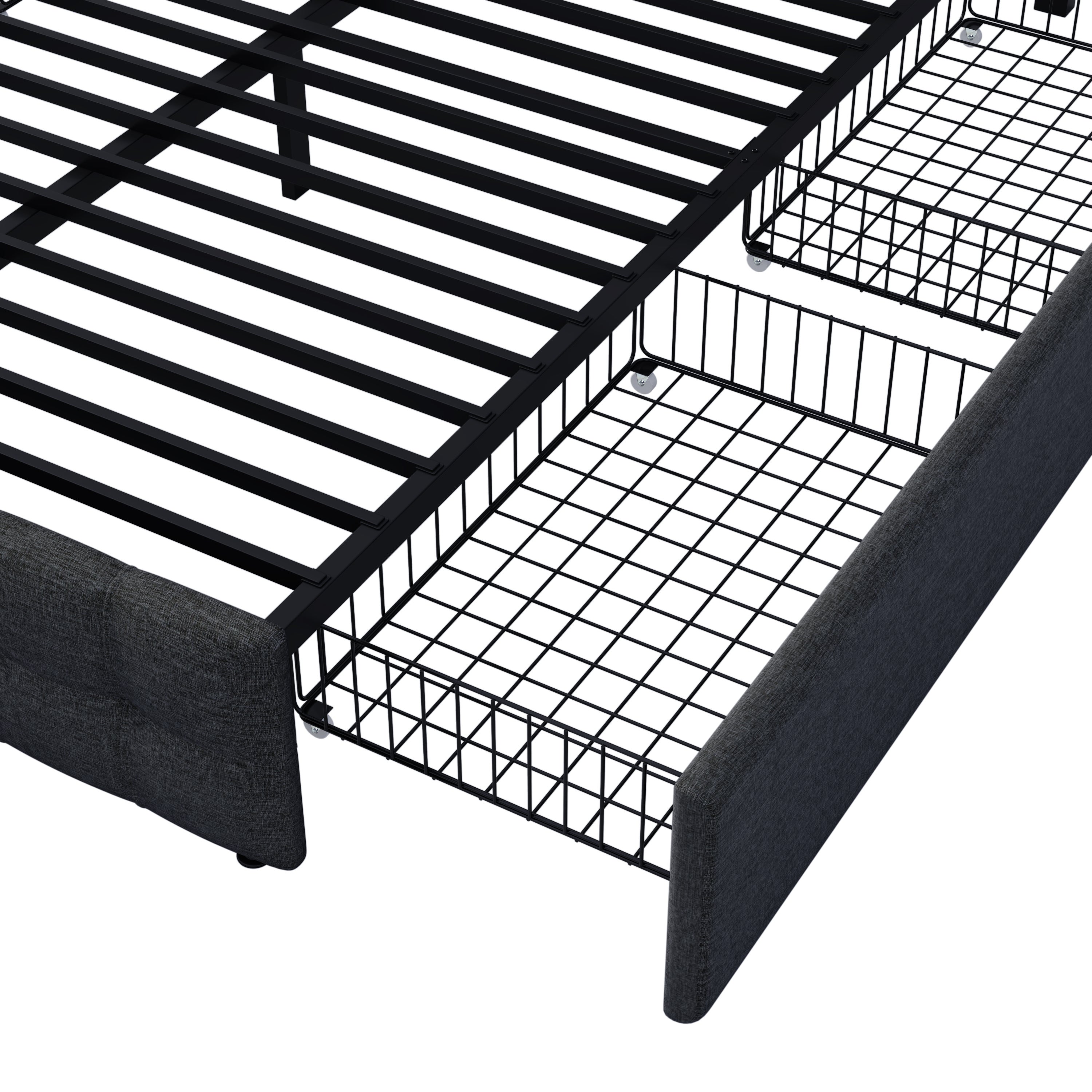 Łóżko tapicerowane lnem z 4 szufladami - regulowane wezgłowie + stelaż metalowy - 140x200cm - Czarne - 7