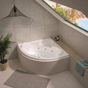 Baignoire d'angle blanche 140 cm avec LED TOCOA