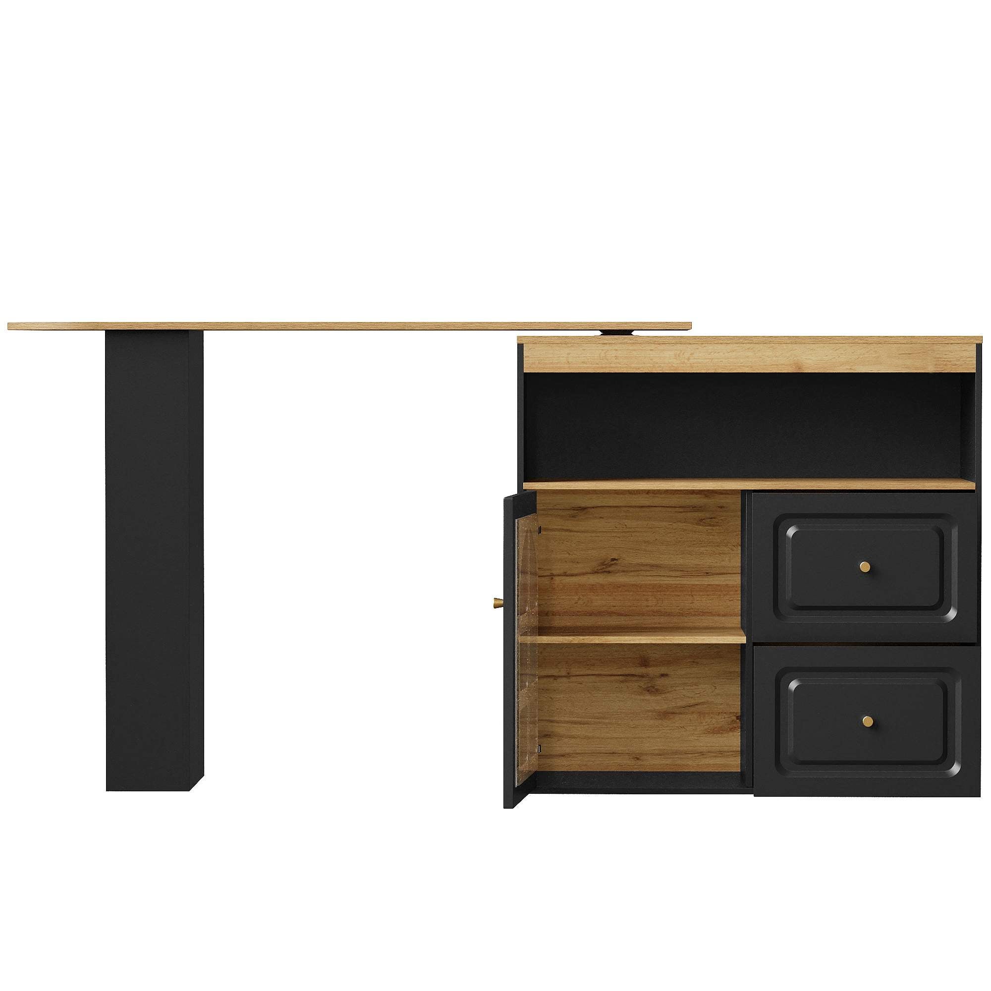 Sideboard Rotativo 360° Moderno com Prateleiras, 2 Gavetas, Prateleira para Snacks e Porta de Vidro Curvado, Design Elegante em MDF - 5