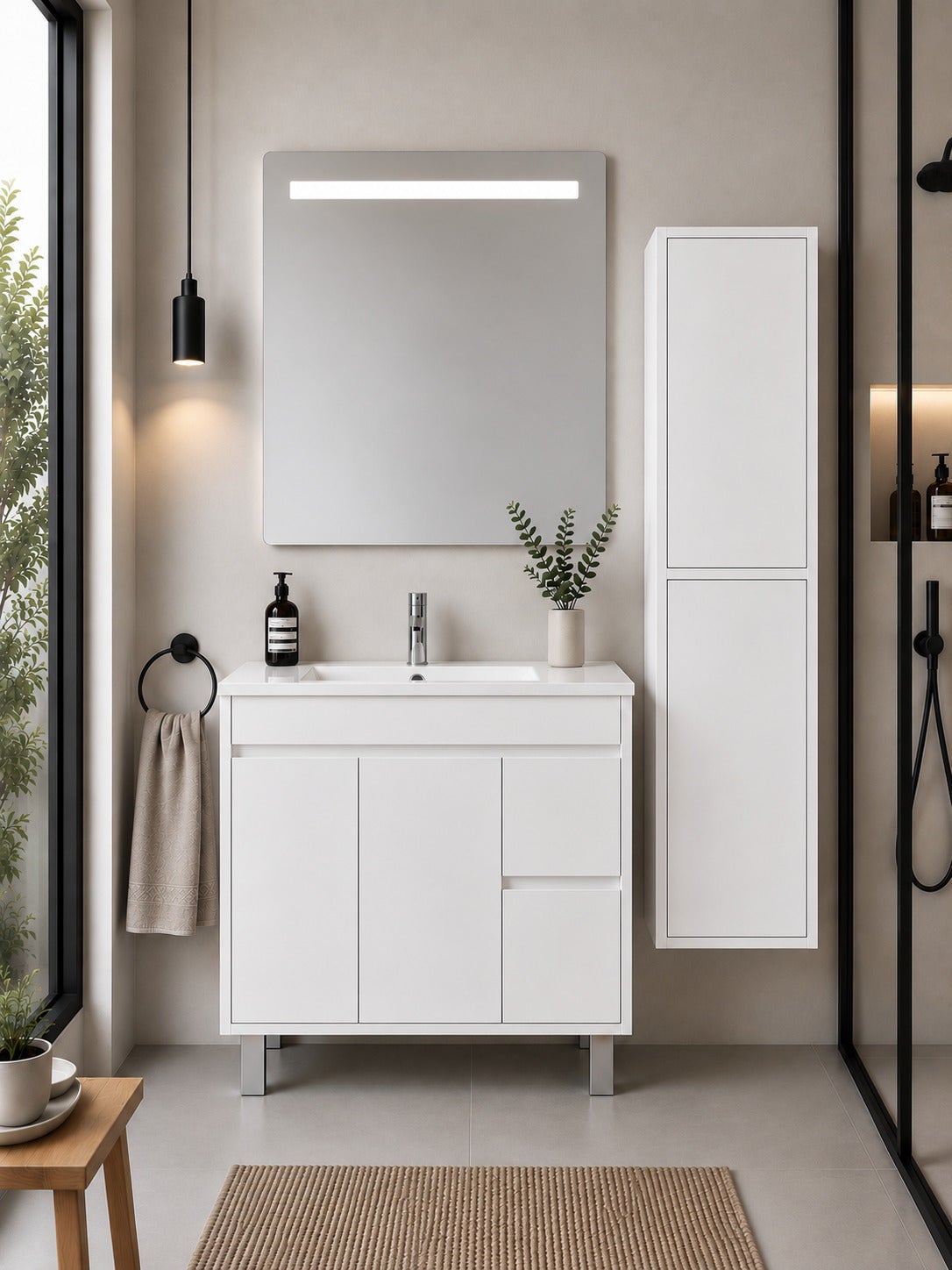 Mobilier de baie cu lavoar ORIGENBATH ISQUIA fără oglindă 80x45 cm alb cu coloană