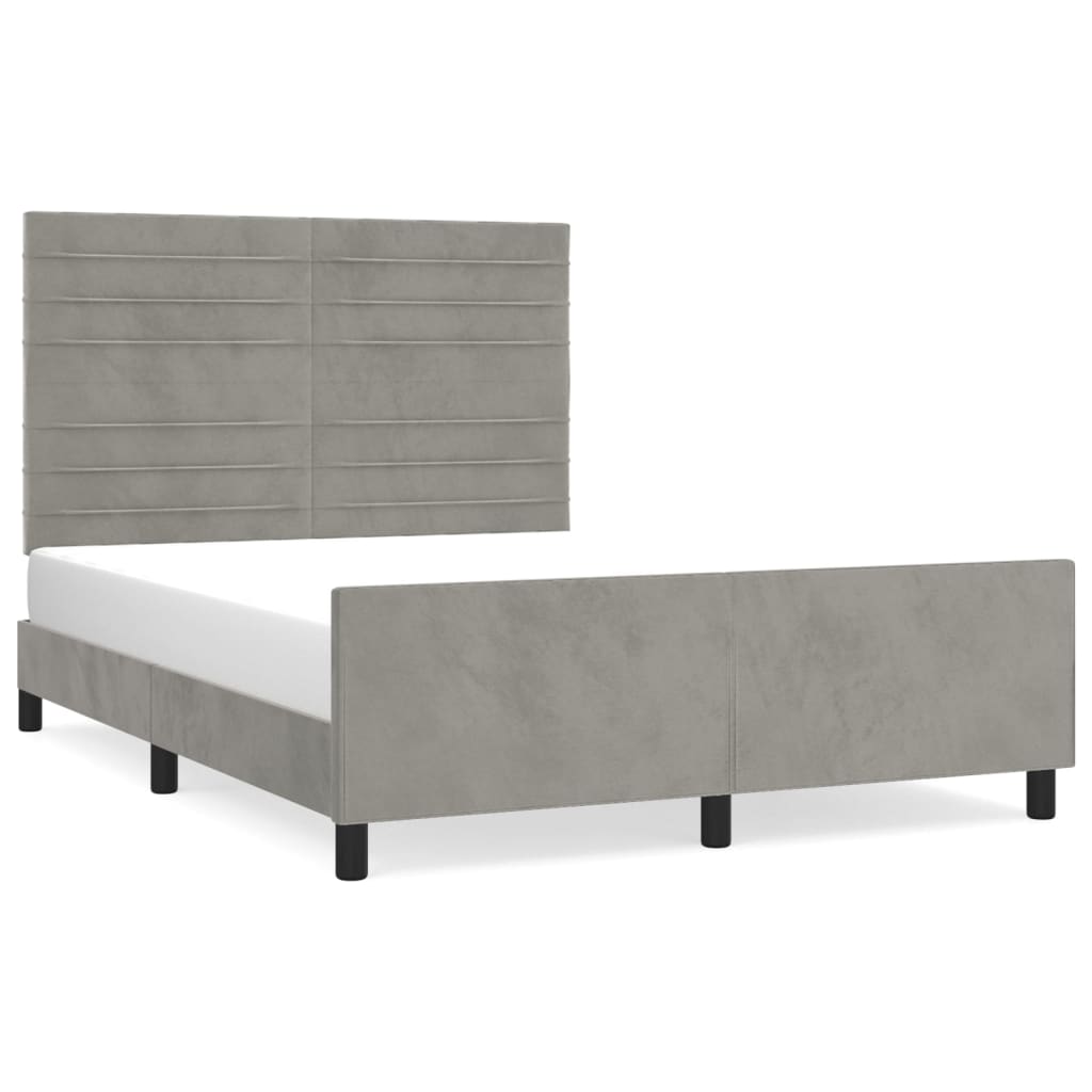 Cadre de lit sans matelas en velours gris clair pour la chambre, 140 × 200 cm - 2