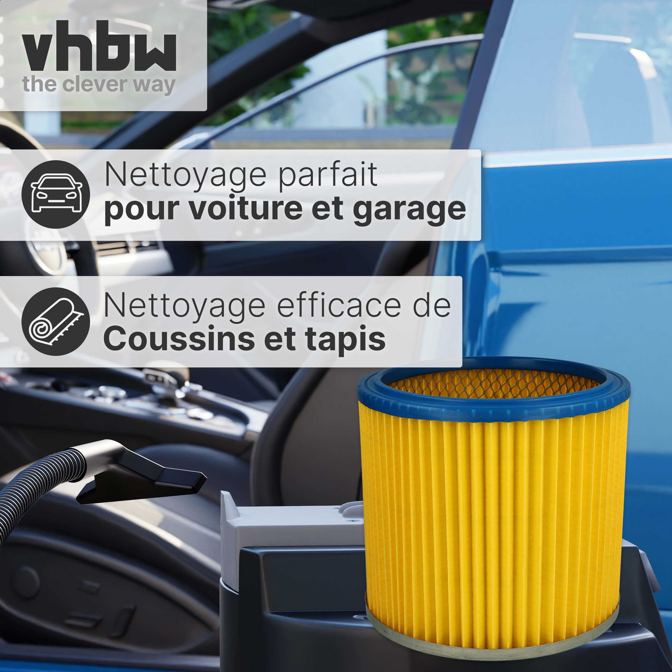 vhbw 10x filtre à cartouche compatible avec Alaska WVC 1600 aspirateur - Filtre plissé - jaune - 4