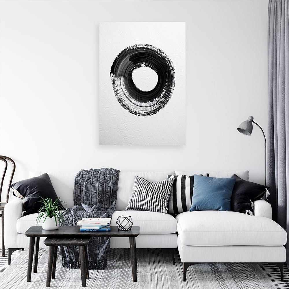 Obraz do salonu biura sypialni spa, Abstrakcja Czarno Biała Koło imitacja farby 60x90 - 2