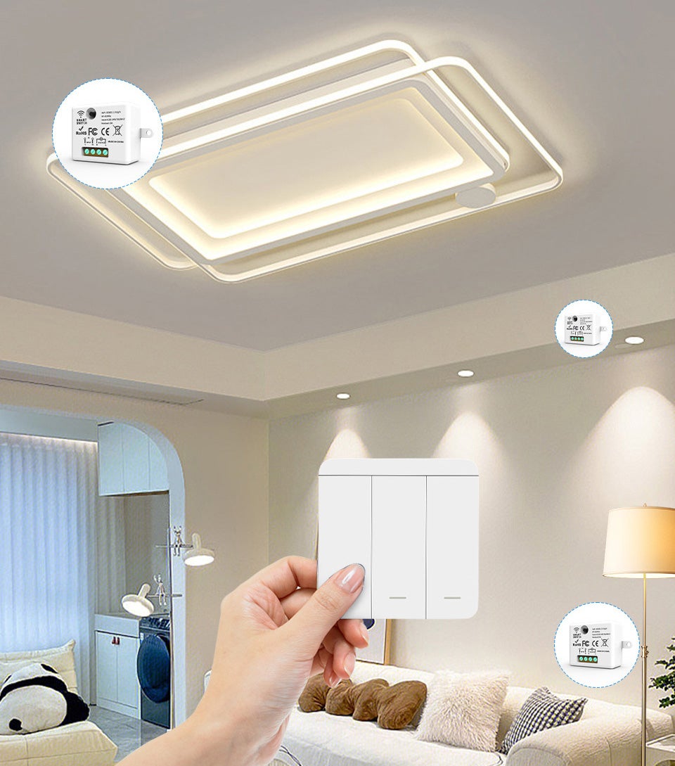 Interrupteur sans fil AC85-265V, interrupteur de télécommande sans fil, aucun câblage requis, un interrupteur + deux contrôleurs - 3