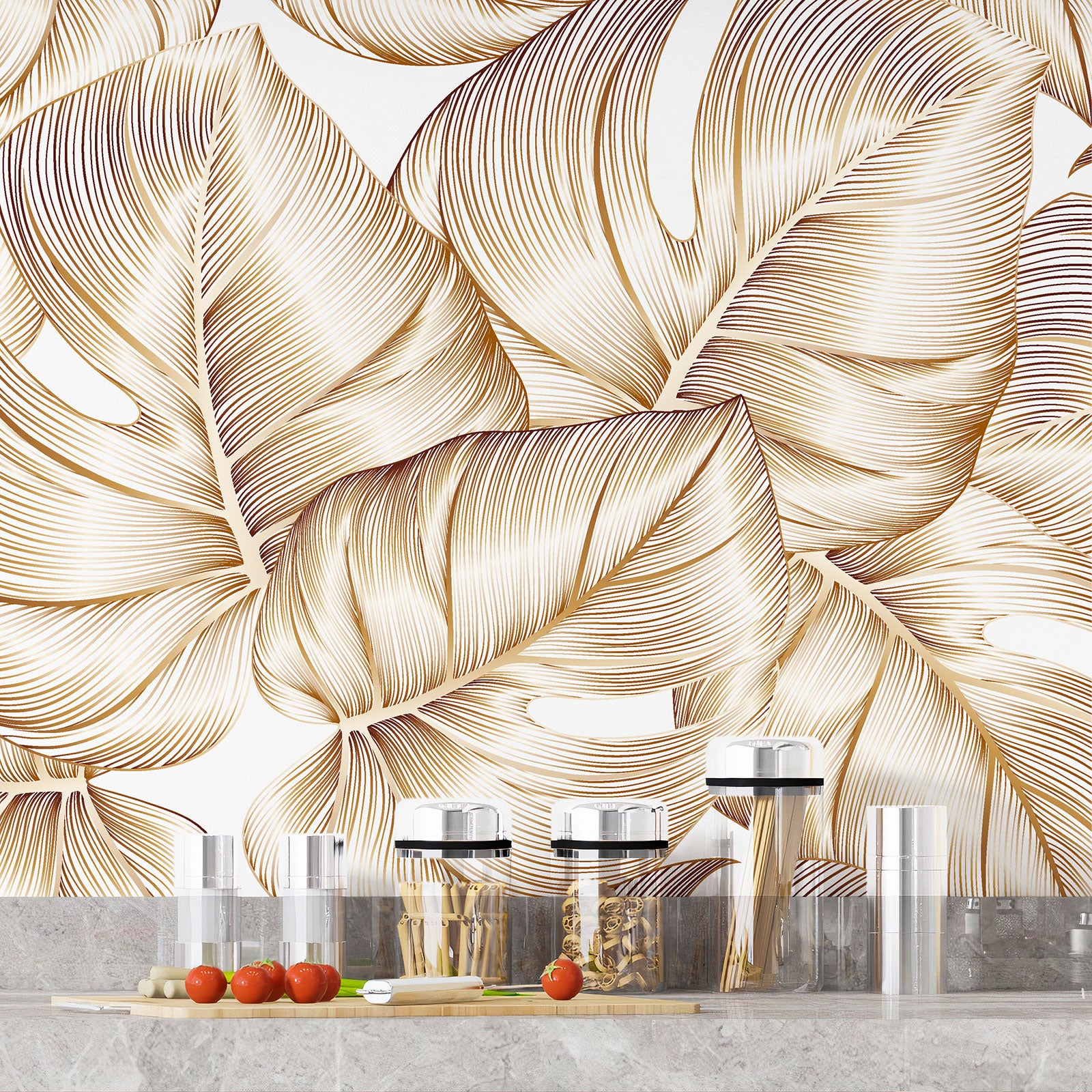 Crédence adhésive sticker décoratif pour cuisine - Feuilles tropicales - Adhésif MAT - 55x99 cm - 4