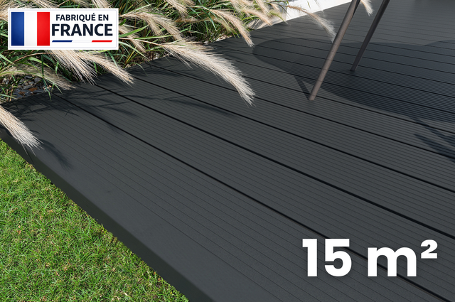 Kit complet lames de terrasse composite NINA 15m² - Prêt à poser - 2400 x 138 x 22 mm - Anthracite