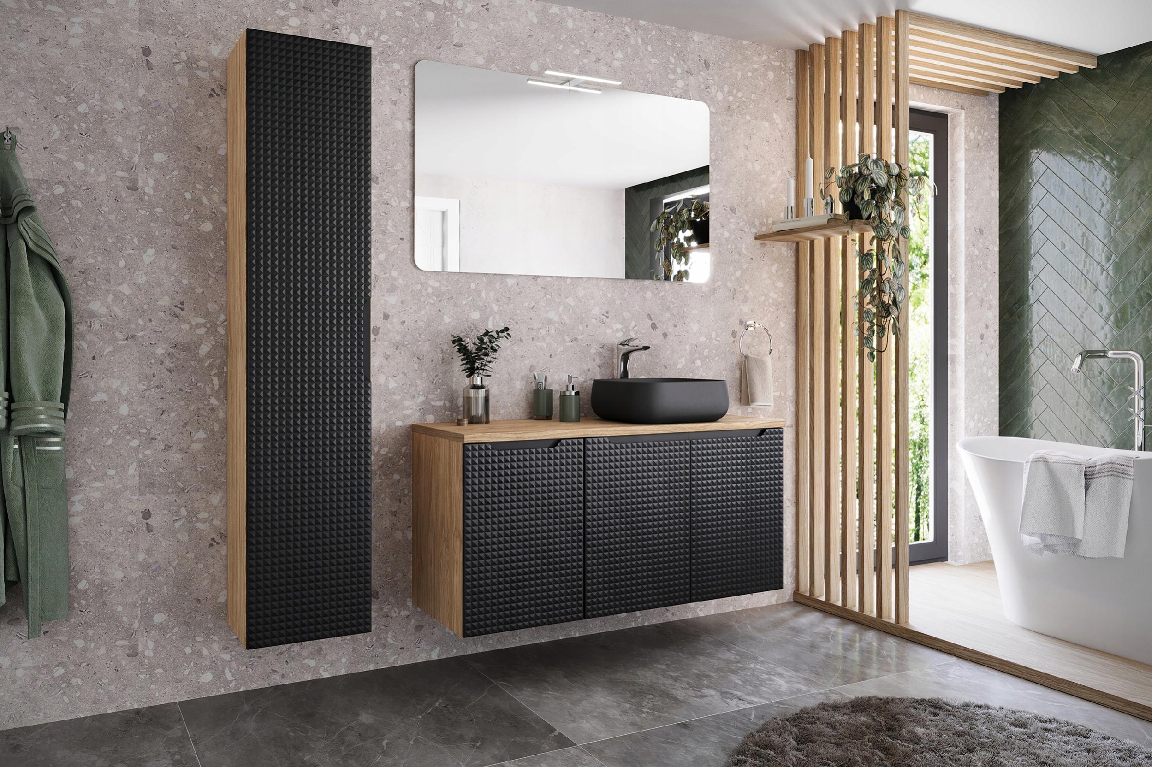Szafka łazienkowa LUXOR 60 cm czarna dąb olejowany front 3D MDF wisząca - 8