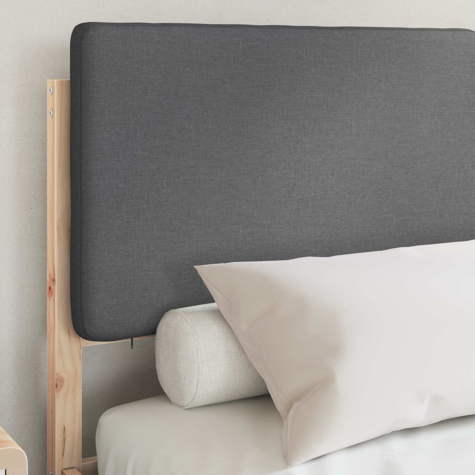 Cadre de lit avec tête de lit rembourrée en pin massif, gris foncé, pour la chambre - 3