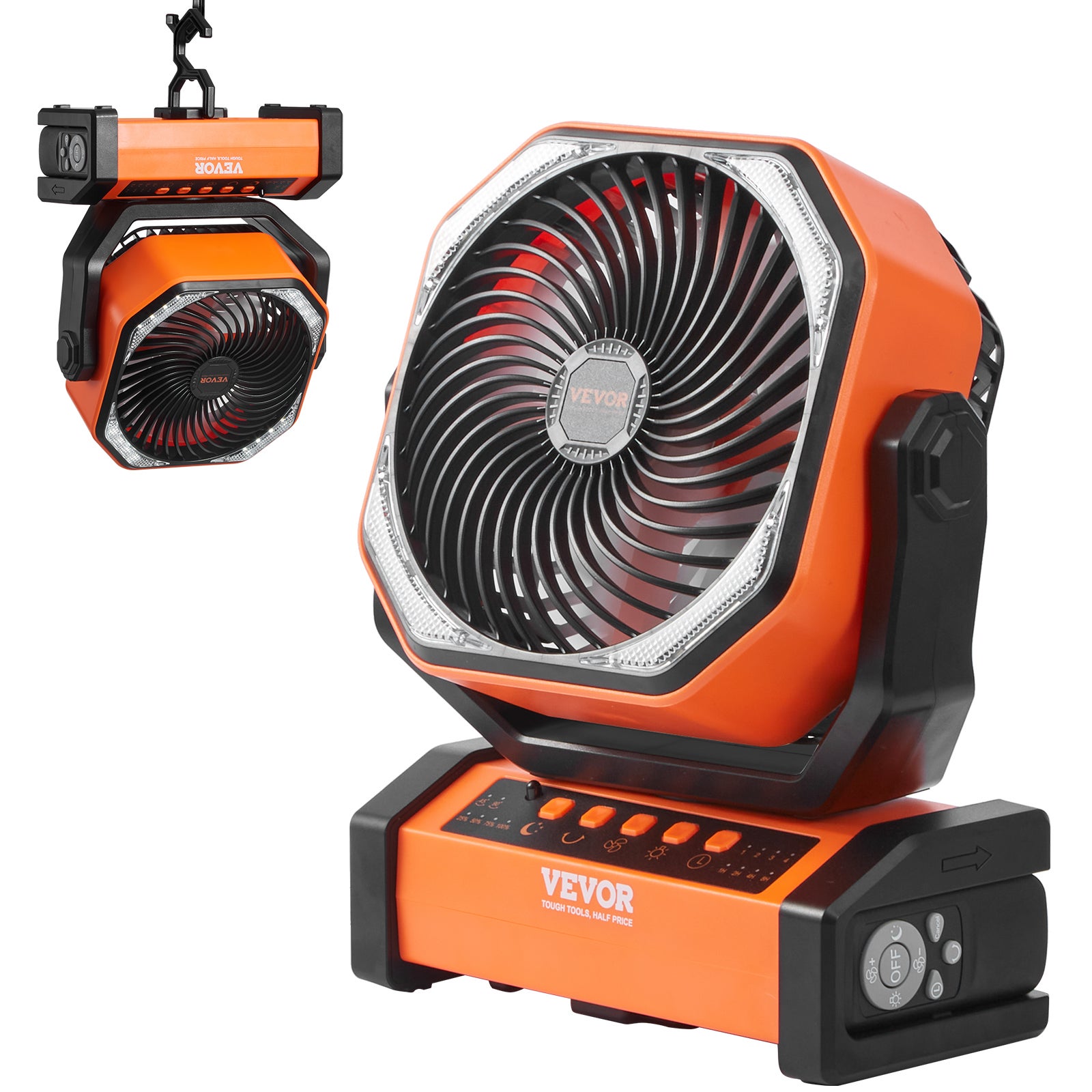 Ventilateur Clip Rechargeable 12000mAh - 8.5 Pouces, Télécommande, LED, 5 Vitesses