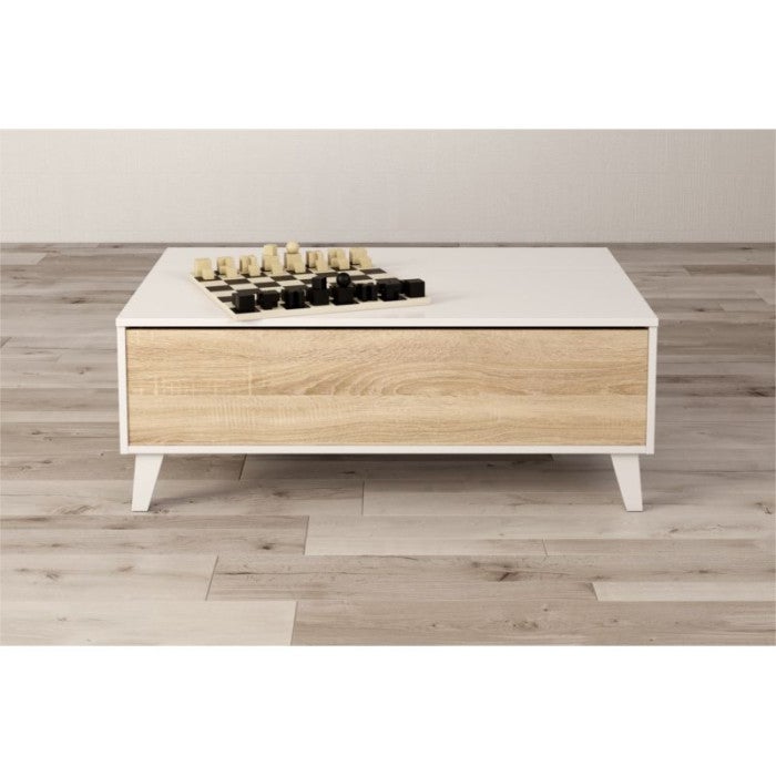 Table basse ABBY avec panneau central relevable L100cm x P68cm - Blanc / Bois - 4