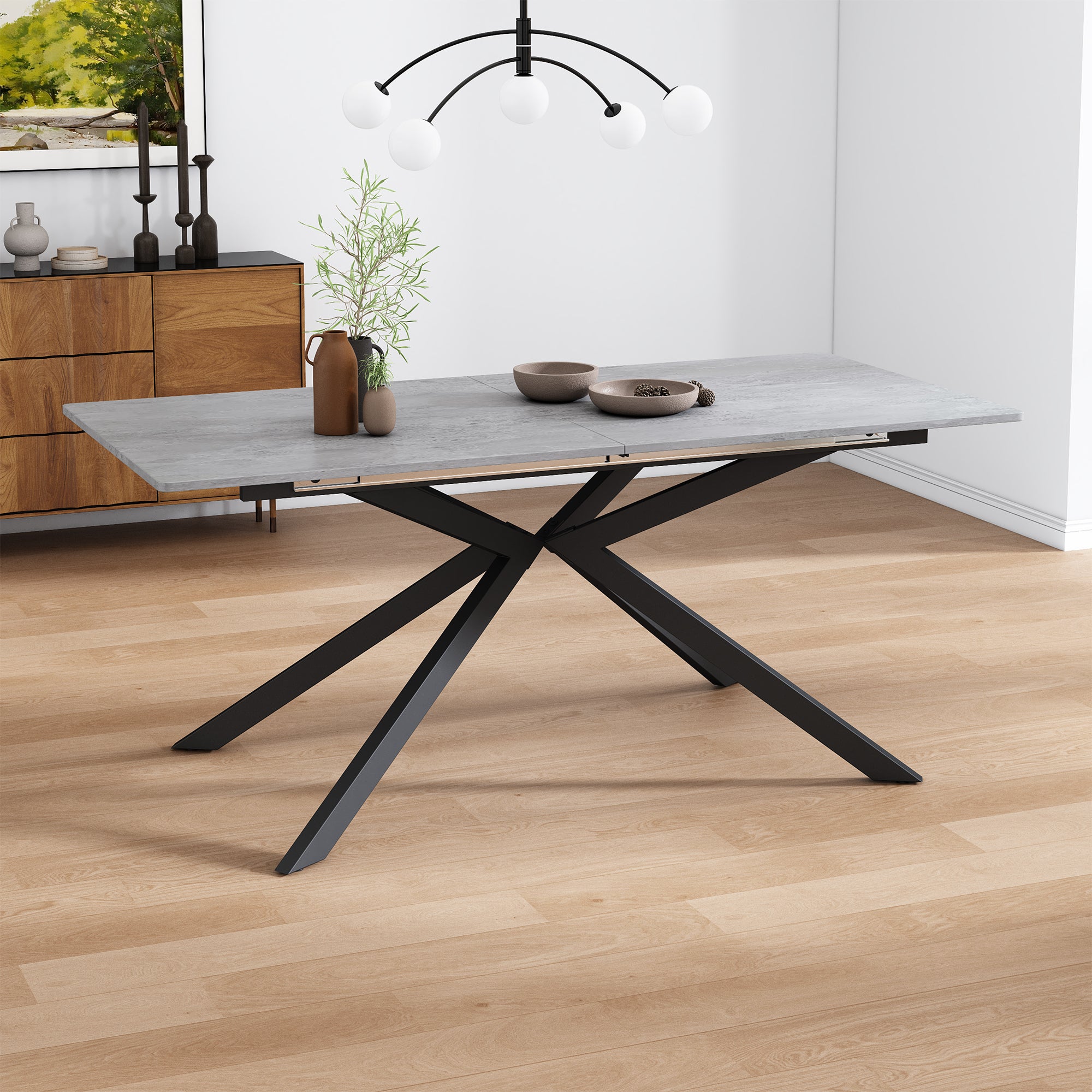Rozkładany stół jadalny dla 4-6 osób - Dł. 150/180 x Szer. 70 x Wys. 76 cm - Nogi z płyty MDF i metalu - Blat imitujący marmur - Szary - 4