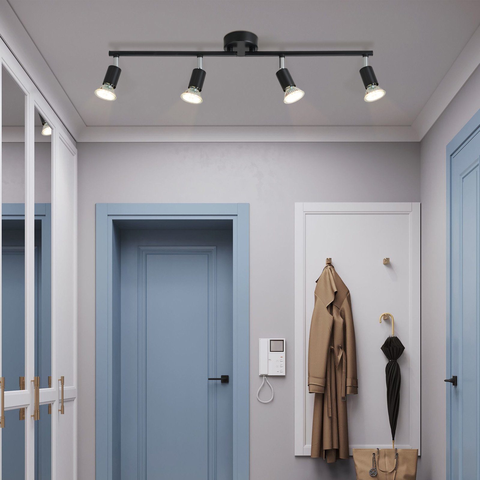NETTLIFE Lámpara de Techo LED Negra de 4 Focos GU10 Lámpara Industrial Moderna Giratoria 330° para Pasillo Cocina Dormitorio Sala de Estar Infantil - 2