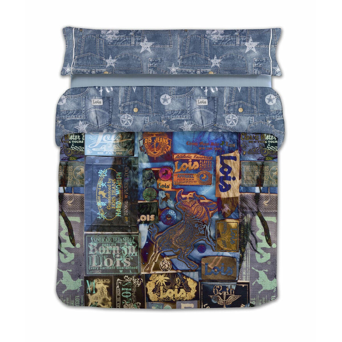 Juego de funda nórdica lois labels p. azul cama de 150 4 piezas