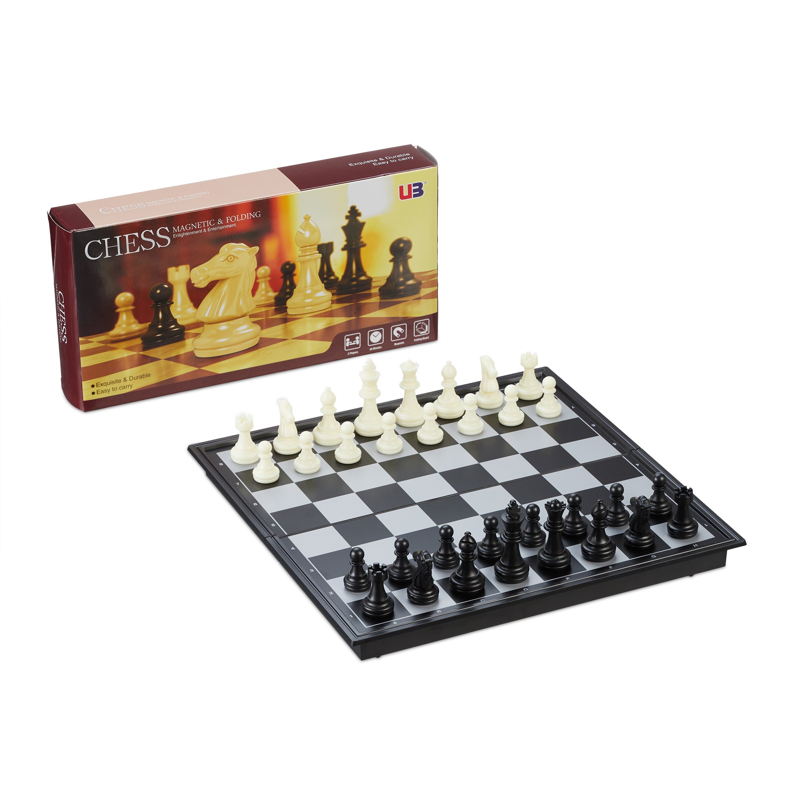Tablero De Ajedrez Magnético De Madera 29x29 Cm – Plegable Con Cierre Y Protectores De Esponja
