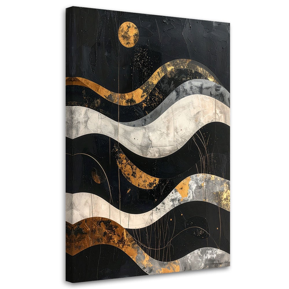 Obraz do salonu loftu biura, Abstrakcja geometryczna złotoczarna w stylu glamour z falami 20x30