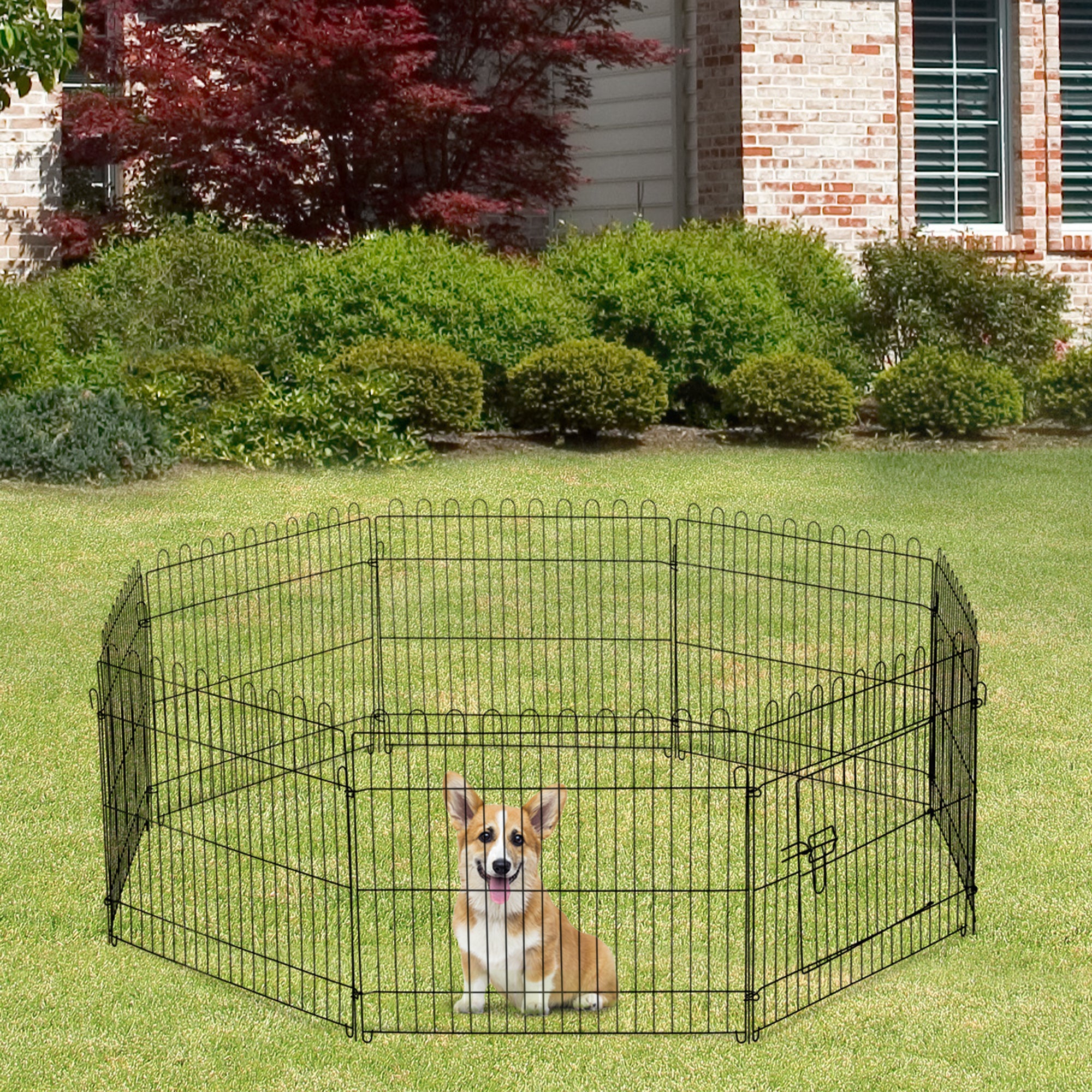 Parque de perros jaula plegable Pawhut negro Ø180x61 cm acero - 2