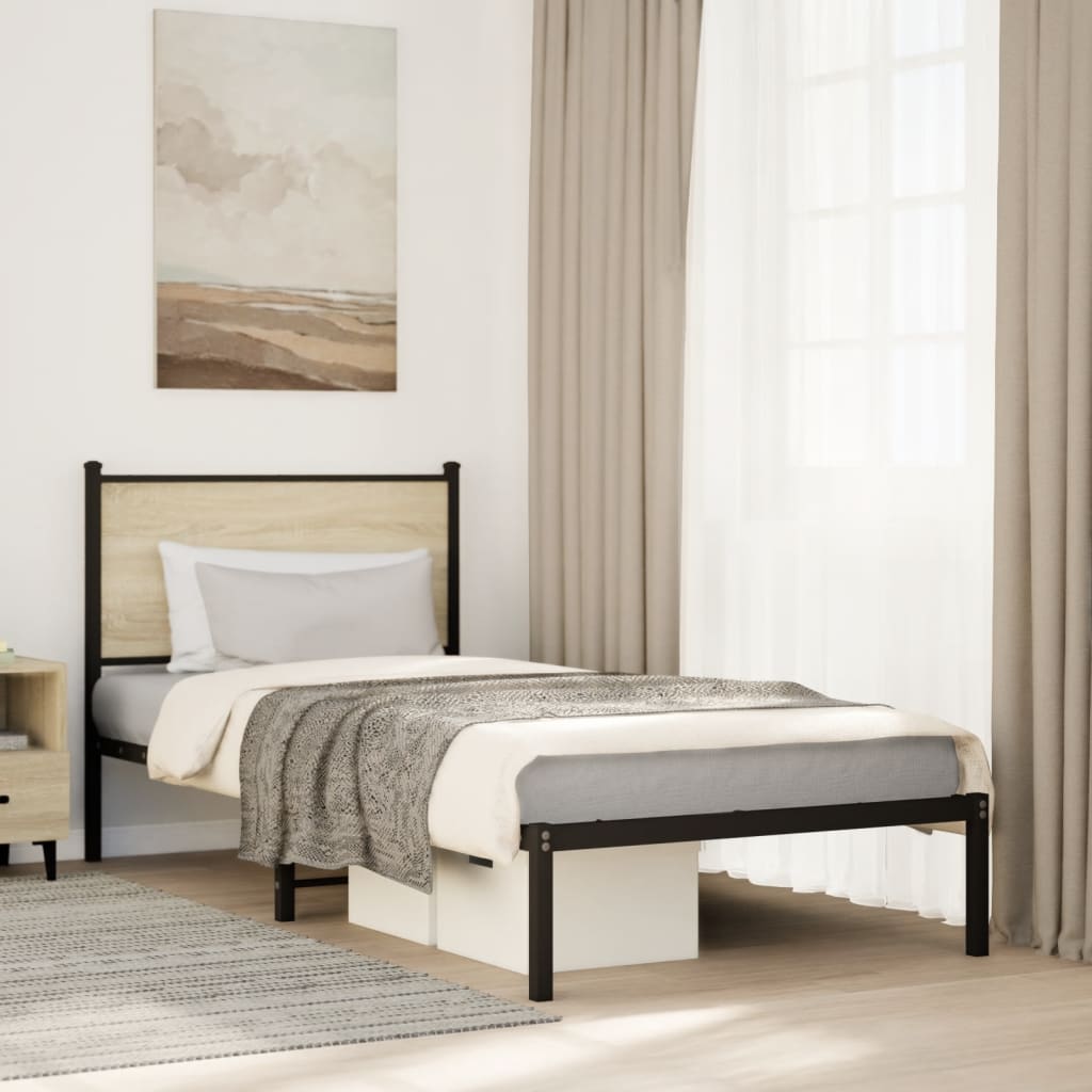Łóżko Metalowe Czarne Rama łóżka Ze Stelażem Łóżko Do Sypialni Pokoju 75x190 cm