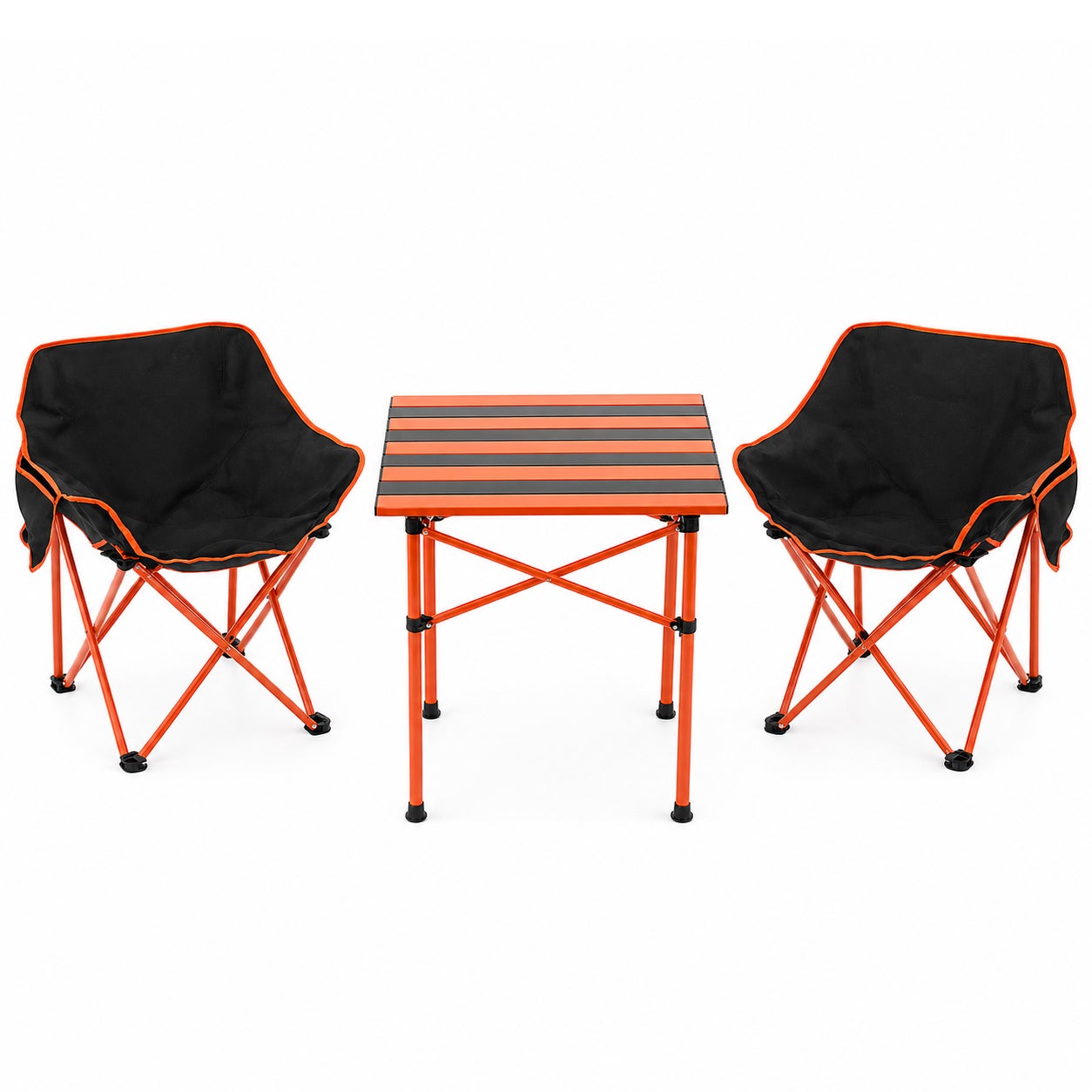 Set camping pliabil masa si 2 scaune, cadru otel, material Oxford 600D, 55x47x66 cm, negru