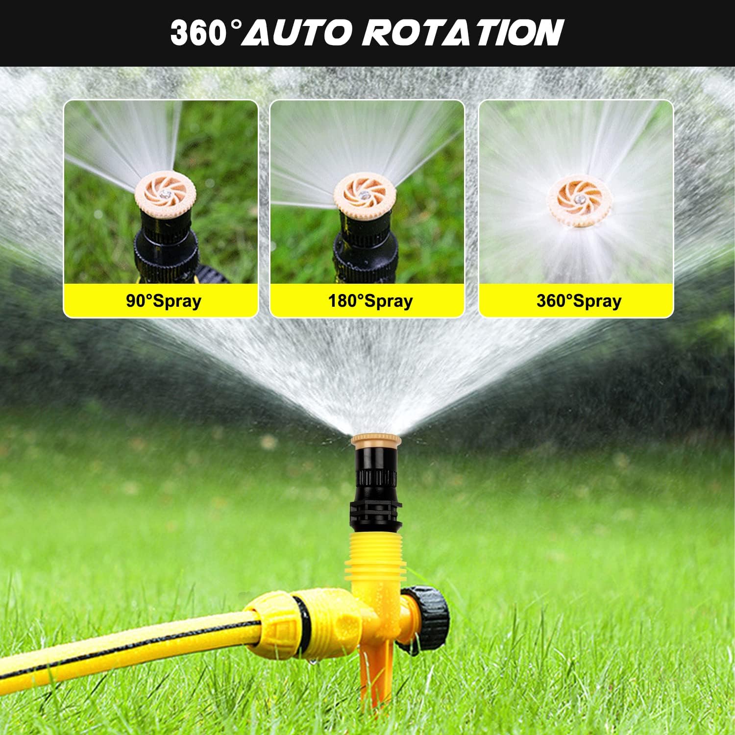 (Jaune) 4 Pièces Arroseurs de Jardin, Arroseurs Automatiques à Rotation à 360°, Système d'Arrosage Réglable pour Pelouse, Plantes, Légumes, Fleurs - 3