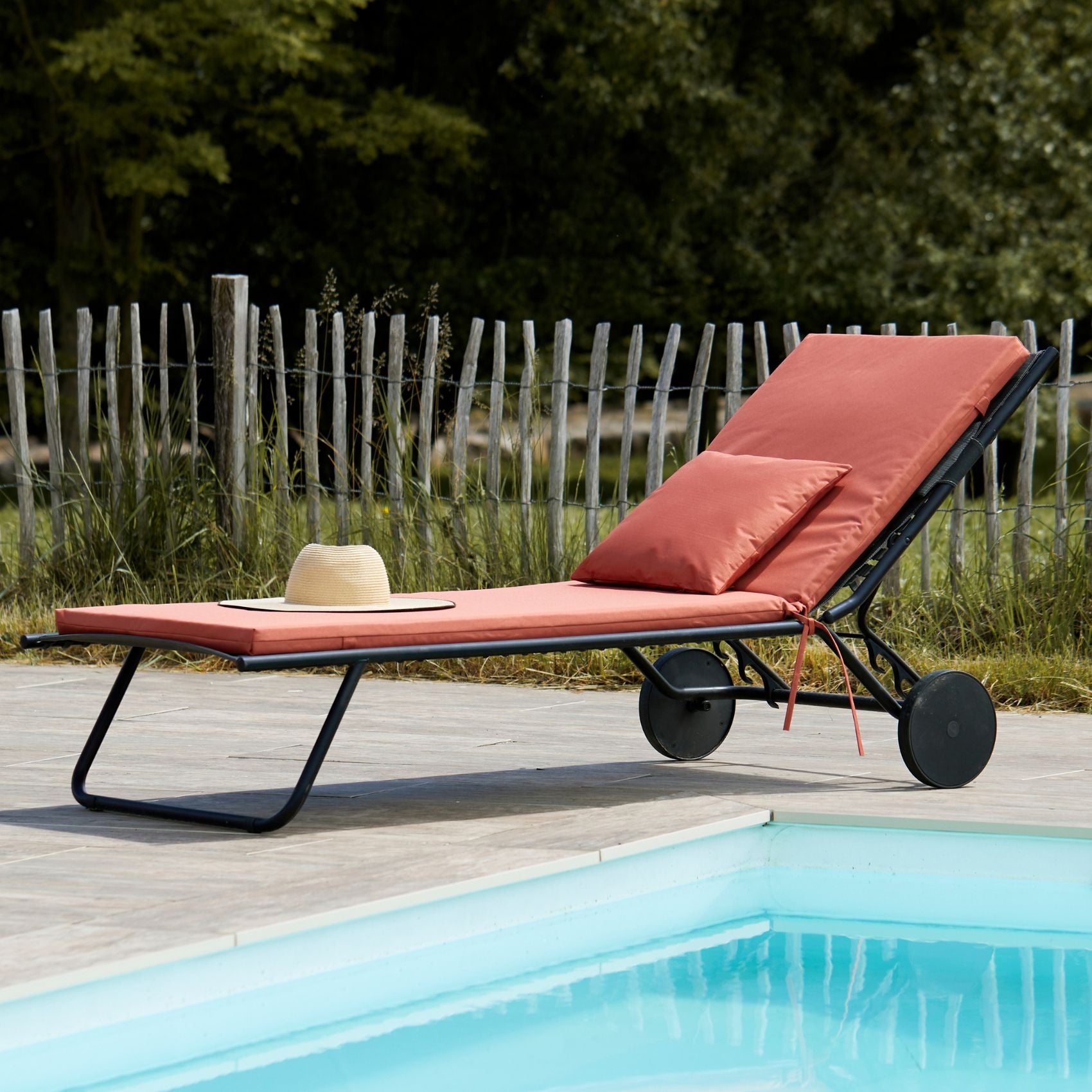 Matelas Bain de soleil extérieur imperméable MINORQUE - Terracotta - 60x190 cm - Polyester - 3