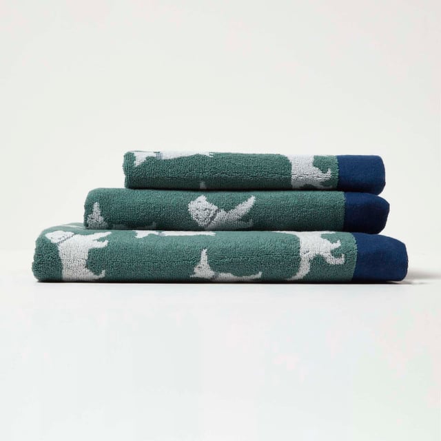 Homescapes Serviette de toilette vert Chiens en 100% coton, 50 x 85 cm