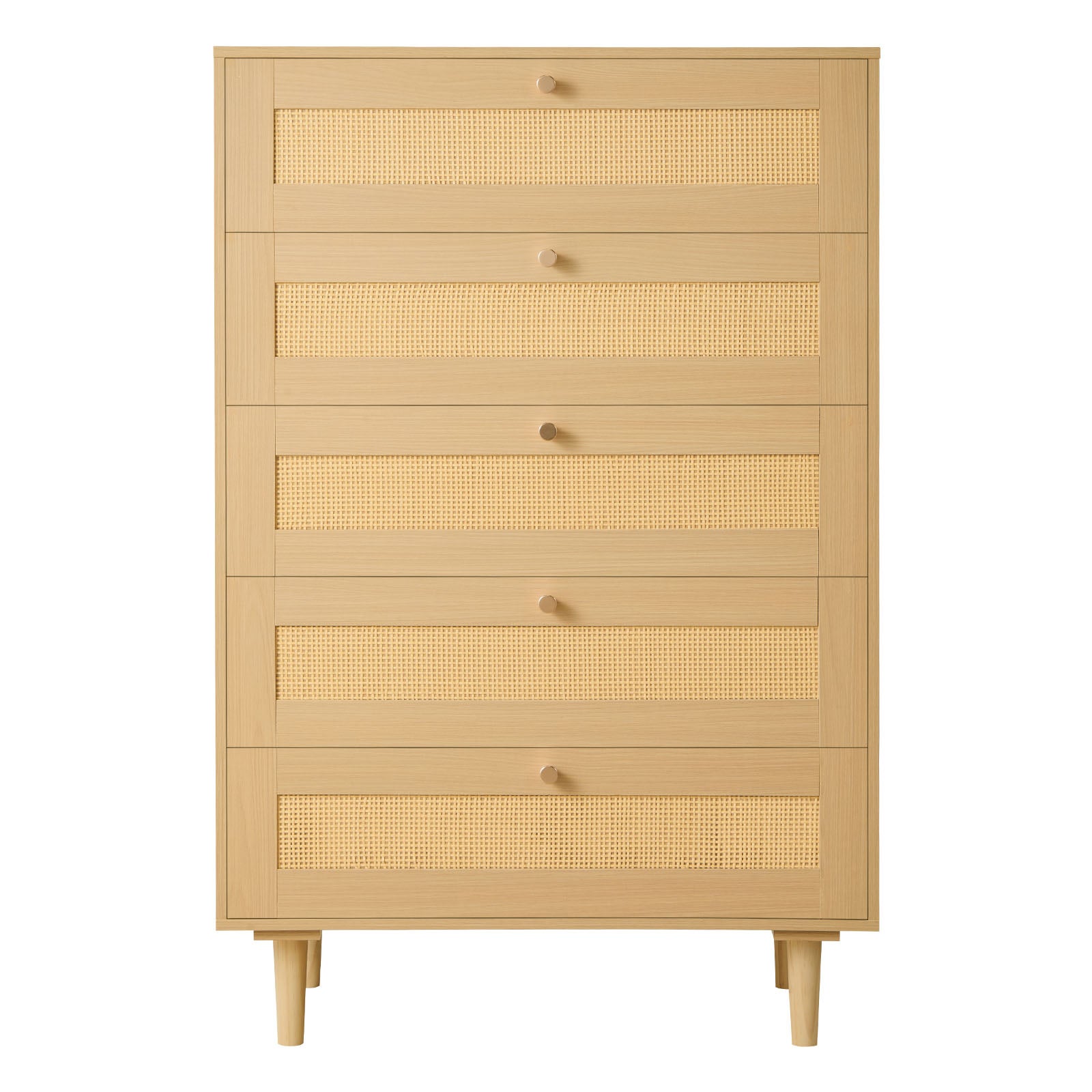 Komoda rattanowa VEVOR 5 szuflad boho 70x40x106 cm naturalne drewno do sypialni salonu przedpokoju
