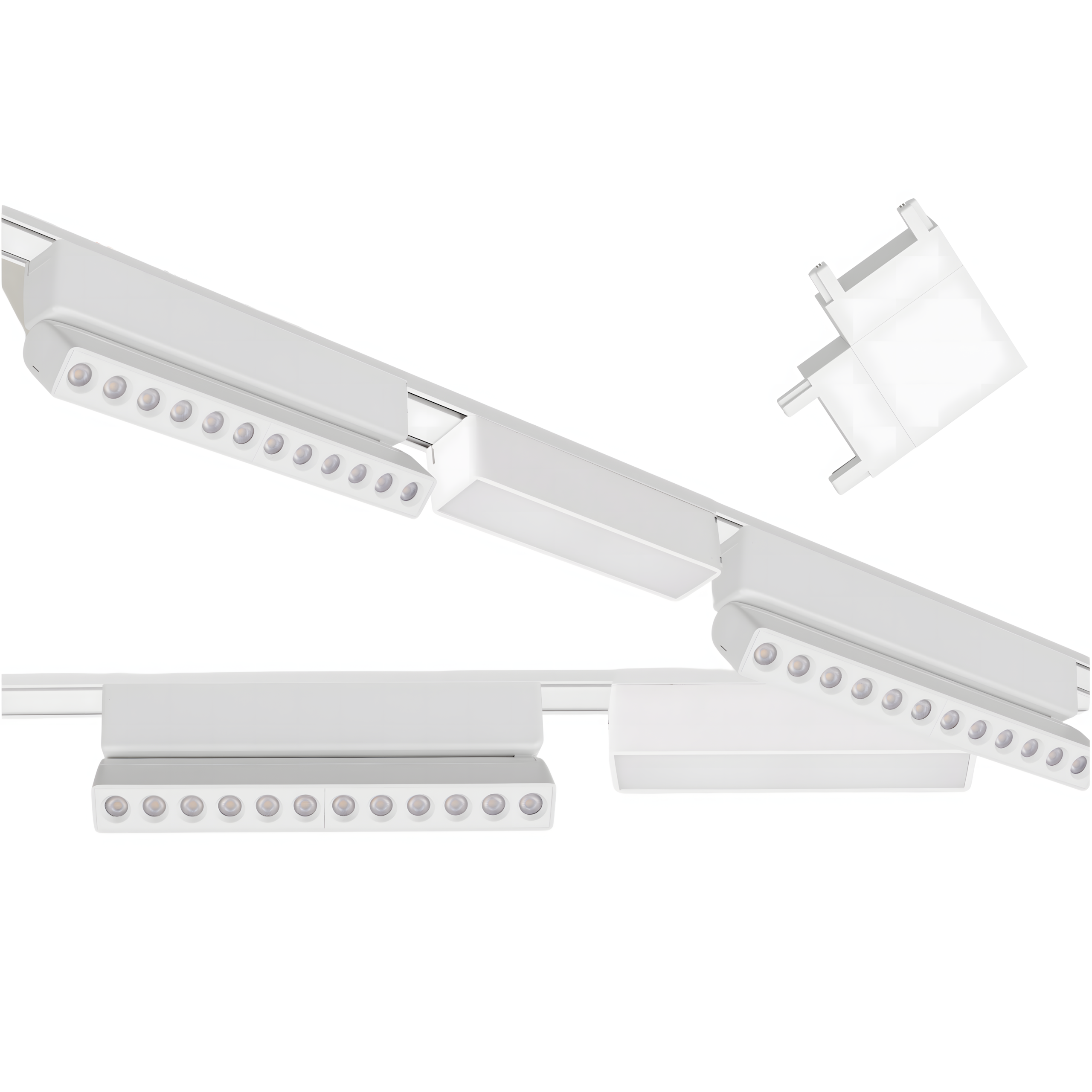Zestaw oświetlenia szynowego LED Biały system magnetyczny 2 x listwa 1m + 5 lamp LED + łącznik kątowy - LEDHOFF