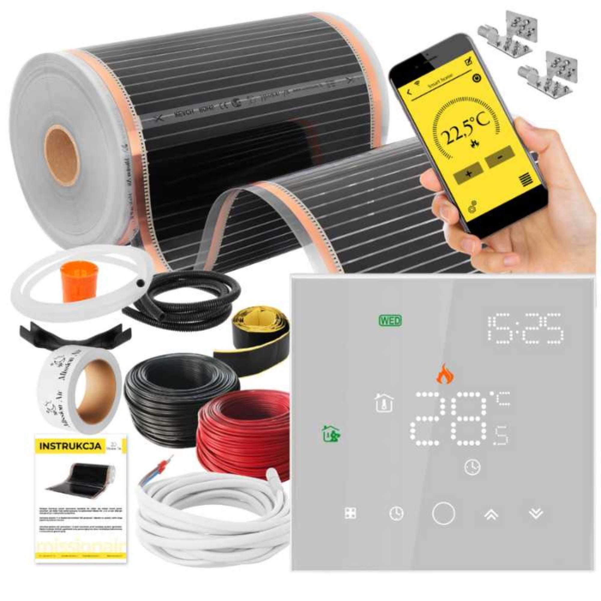 Zestaw folii grzewczych na podczerwień IR SILVER 160W 5m²,szer.50cm + Leo Biały