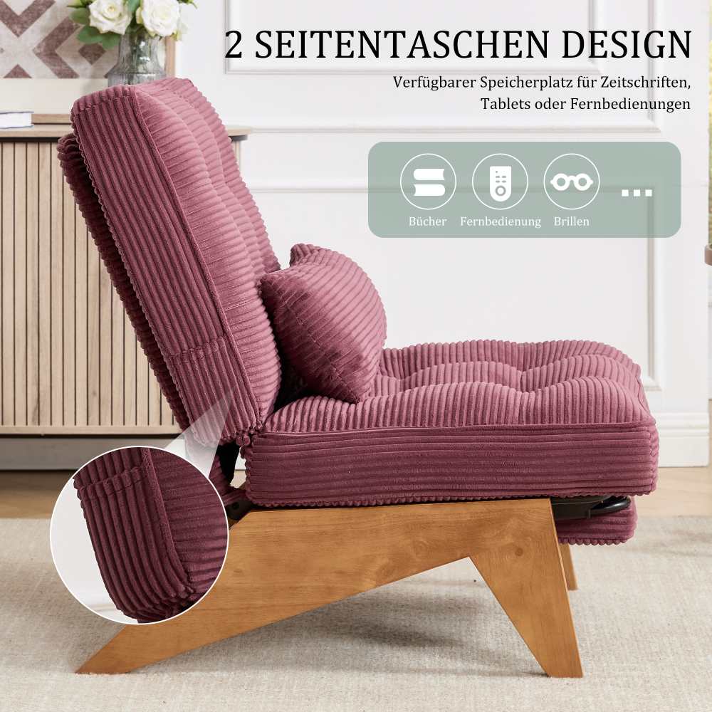 Fauteuil relax moderne en velours côtelé réglable avec repose-pieds, coussin lombaire et pieds en bois massif - 6