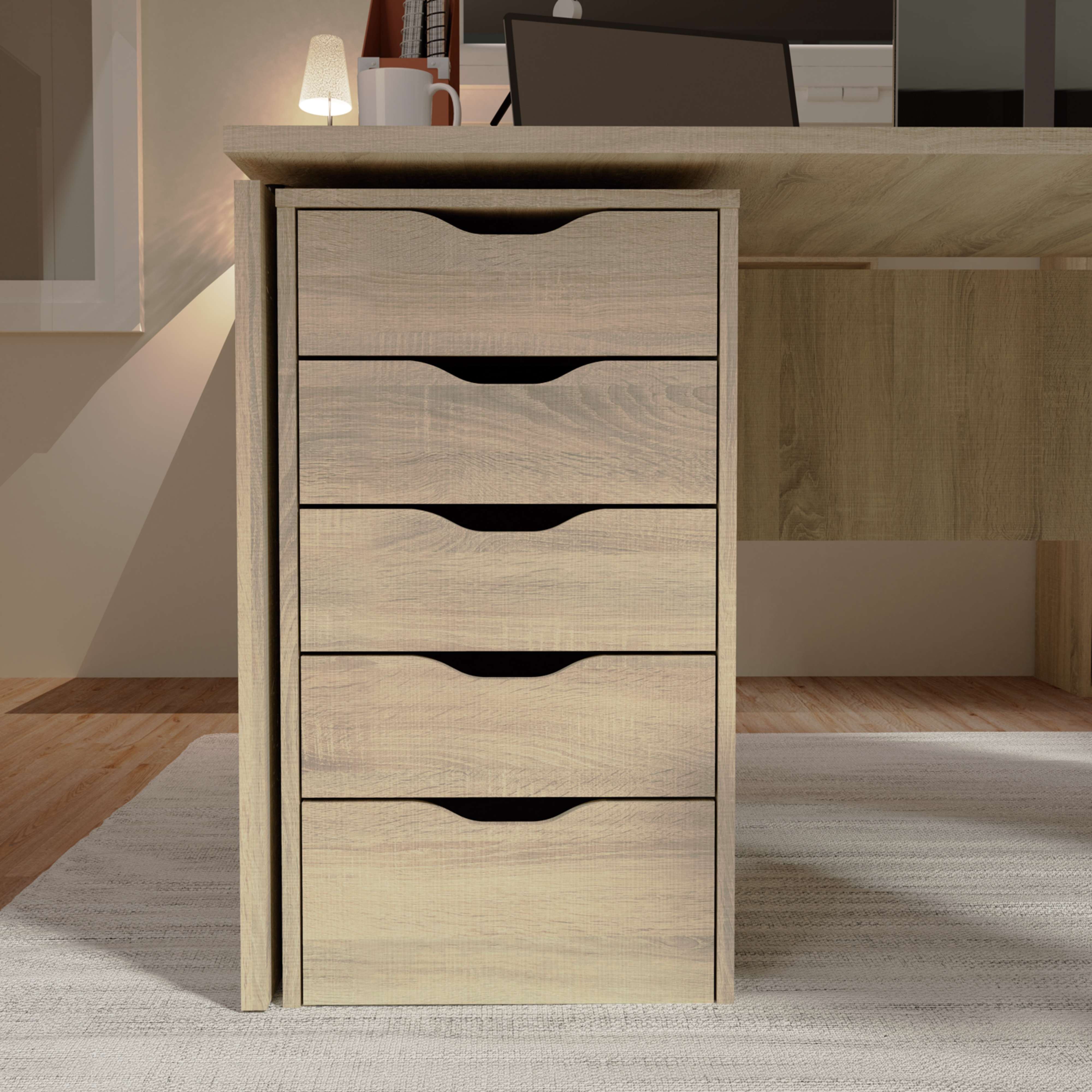 Commode de bureau 5 tiroirs Eko, couleur chêne Cambrian, 71 x 40 x 43 cm - 3