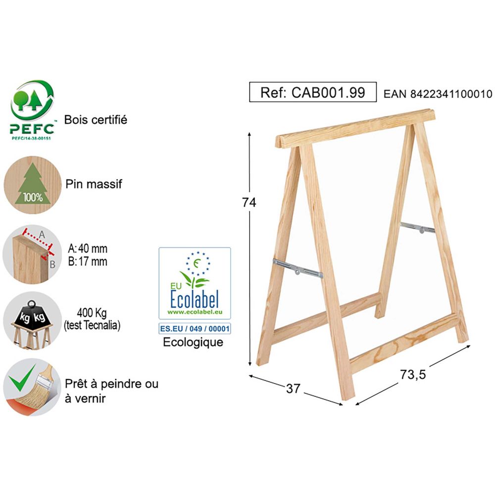 Tréteau en pin standard section 40x17 mm Lot de 2 Astigarraga - 3