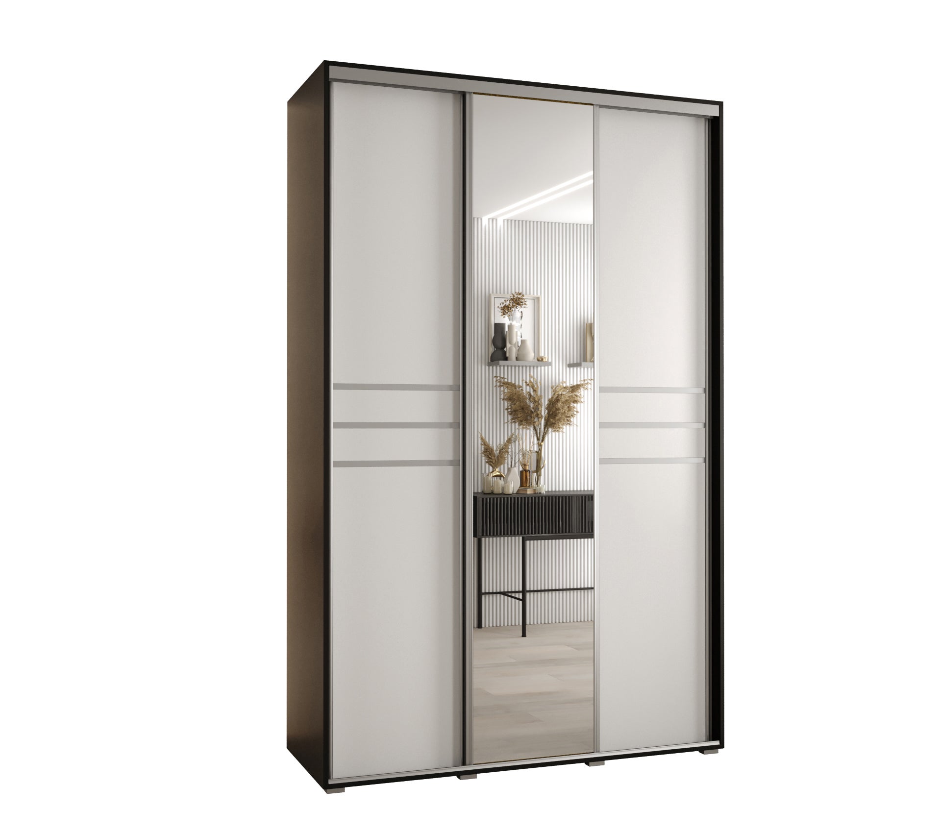 Szafa przesuwna z lustrem wysoka Davos 11 160 x 60 x 235,2 cm czarny + biały + u. srebrny - Abiks Meble