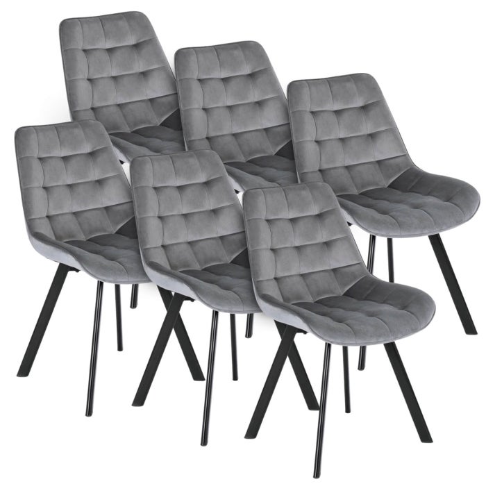 Zestaw 6 Krzeseł Tapicerowanych Welurowych Komplet Do Jadalni Szare Rick