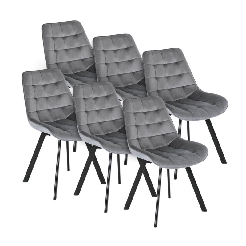 Zestaw 6 Krzeseł Tapicerowanych Welurowych Komplet Do Jadalni Szare Rick