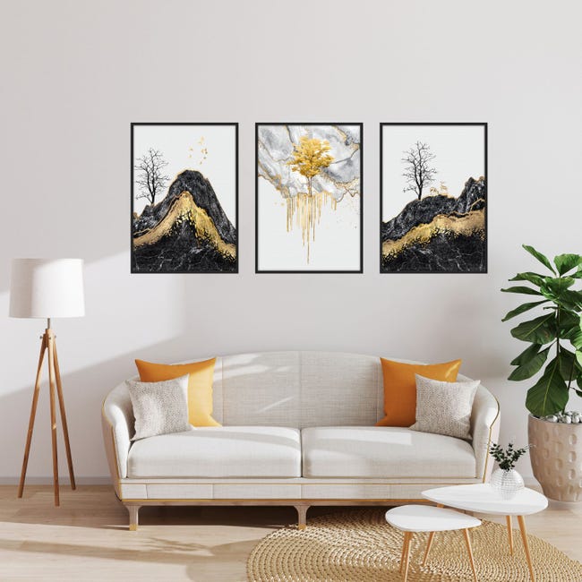 PrimoLiving Cornice Quadri Effetto 3D: Set Da 4 Foto In Nero, Galleria D'Arte Da Parete (36x15 Cm)