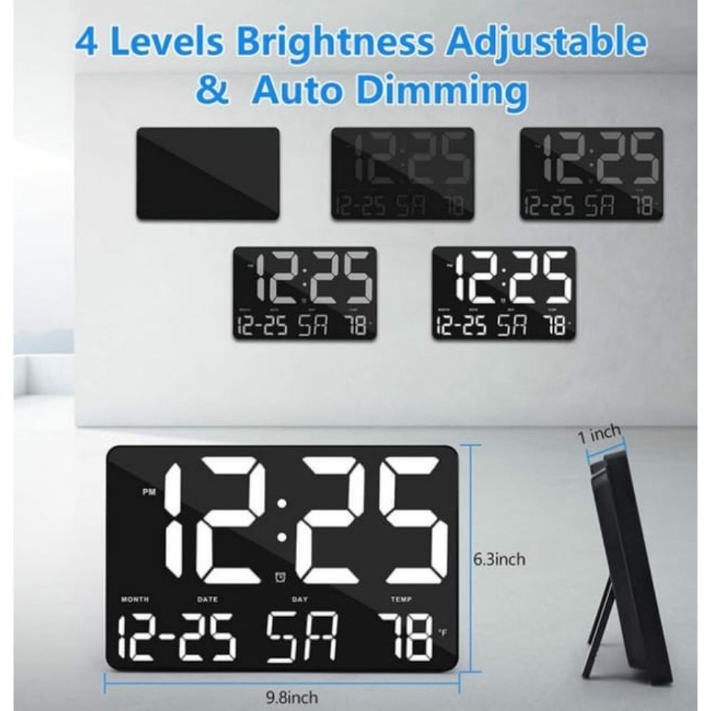 Horloge Murale Numérique LED 48 Cm - Affichage Heure, Date, Température - Fonction Mémoire - Bleue