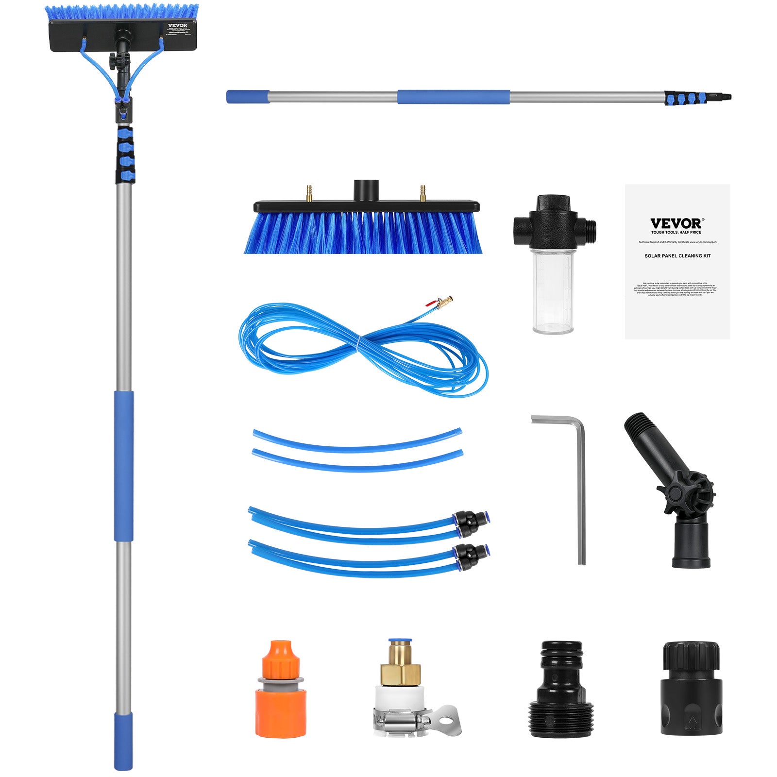 Kit perche télescopique VEVOR 7,3 m,brosse PP rotative 180°,tuyau 20 m,outil nettoyage panneaux solaires/vitres alimenté eau - 9