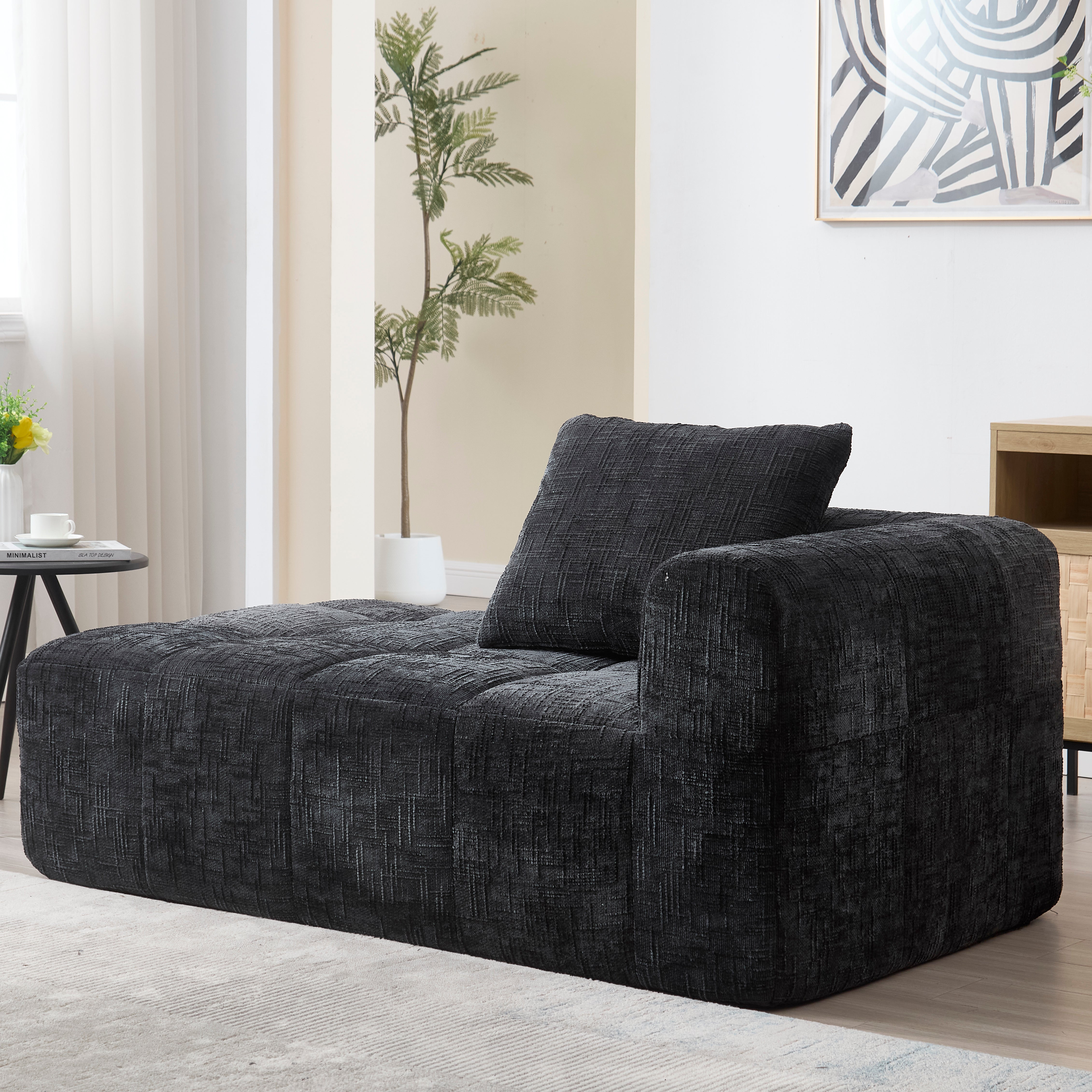 Divano letto a chaise longue a posti senza montaggio, morbido