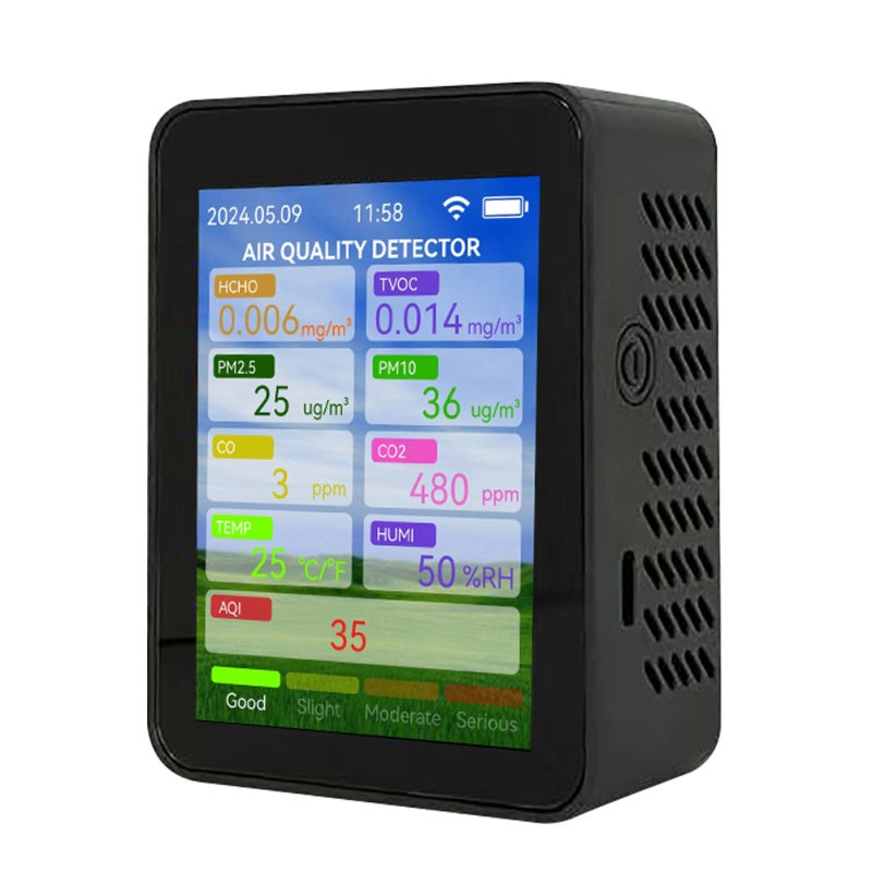 Moniteur Qualité Air 5 En 1 Portable - CO2, HCHO, TVOC, Température, Humidité - Blanc - Batterie 1200 MAh