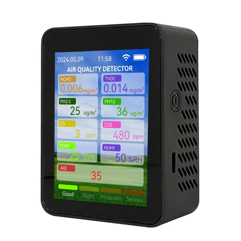 Moniteur Qualité Air 5 En 1 Portable - CO2, HCHO, TVOC, Température, Humidité - Blanc - Batterie 1200 MAh