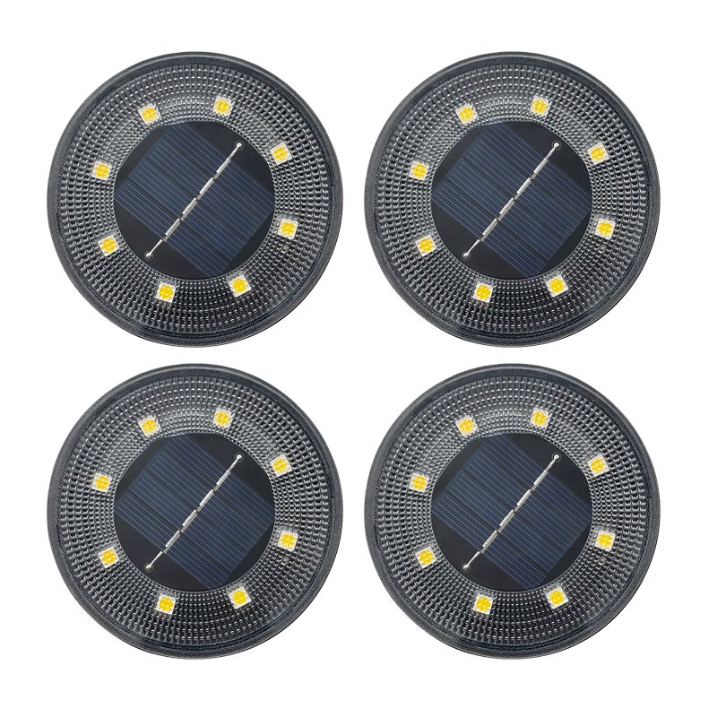 Zestaw 4 solarnych lamp podziemnych z ciepłym światłem, wodoodporne lampy solarne do trawnika zewnętrznego