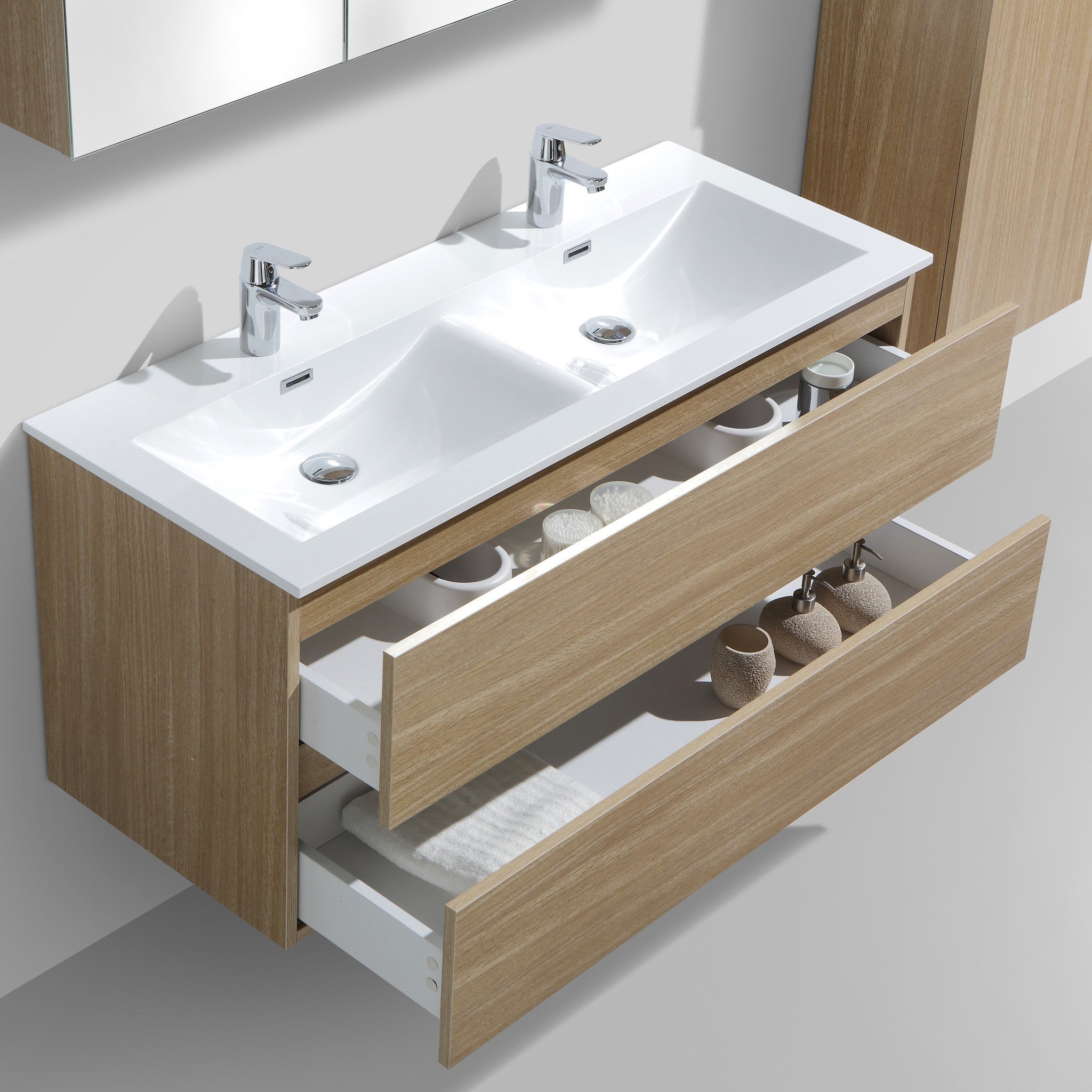 Meuble salle de bain design double vasque SIENA largeur 120 cm chêne clair texturé - 3
