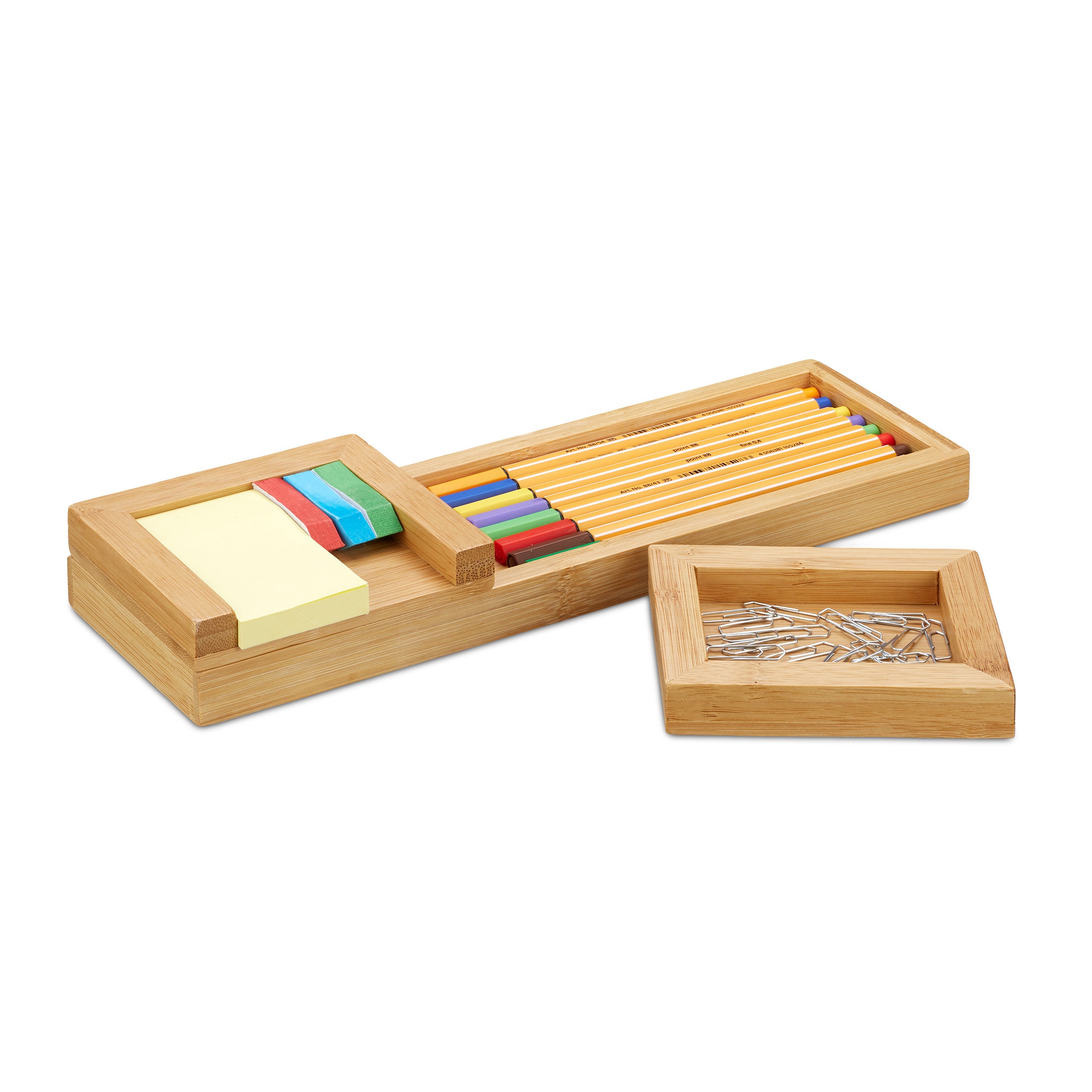 Support à Crayons Relaxdays En Bambou Naturel - Organiseur Bureau 3 Pièces