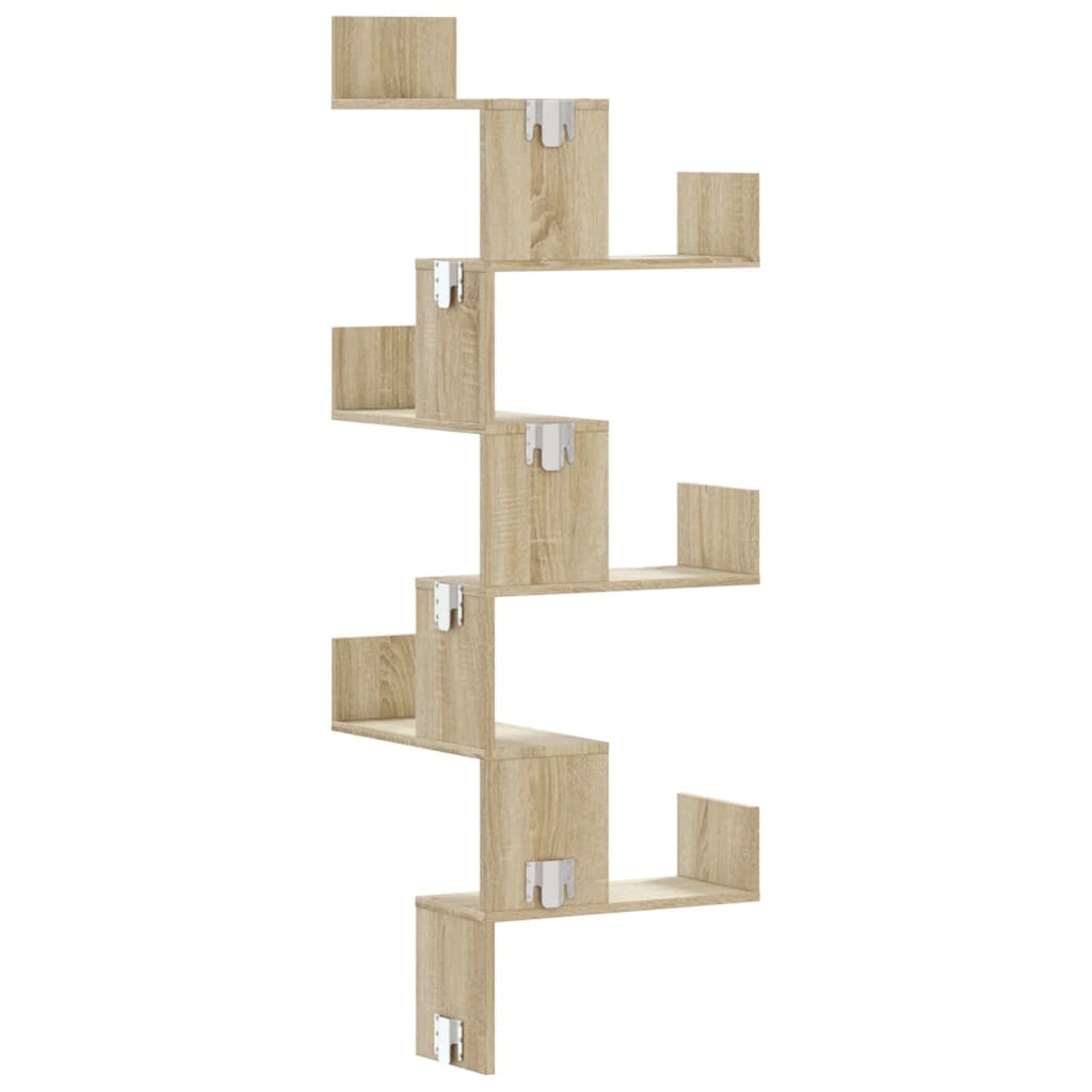 étagère d'angle murale chêne sonoma 45x45x147cm bois ingénierie - 6
