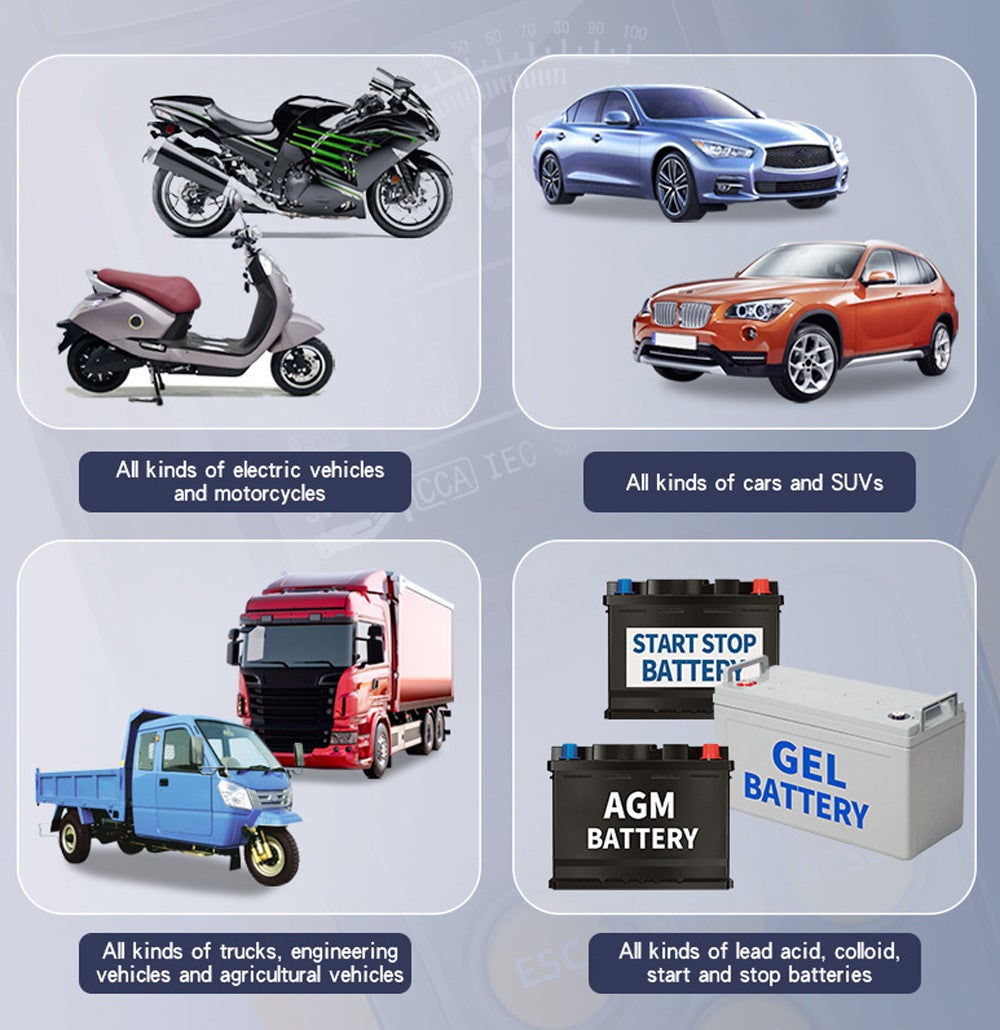 Scanner et testeur de batterie - Testeur de batterie 12 V/24 V - Dépannage - Équipement de diagnostic pour voitures - pour voiture, moto - 3