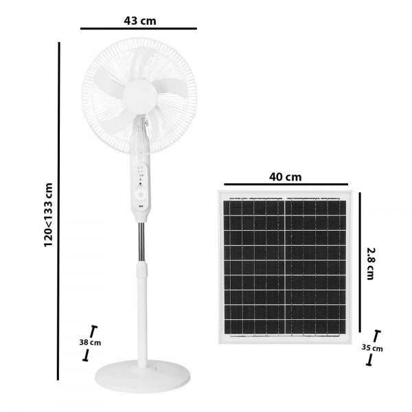 Bilake Ventilador Industrial De Suelo Solar: Silencioso, Batería Litio 9h Y Cable 4,2m (40cm Diámetro)