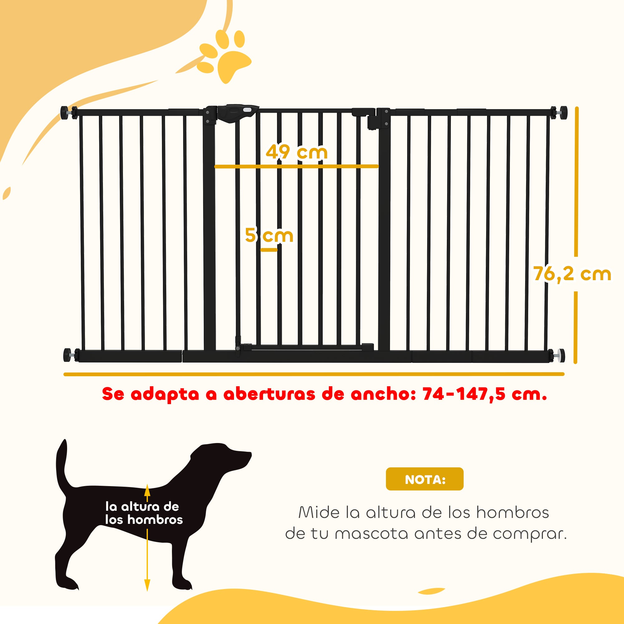 Barreira de Segurança Extensível PawHut Preto Metal e Plástico 74-147,5x76,2cm - 3