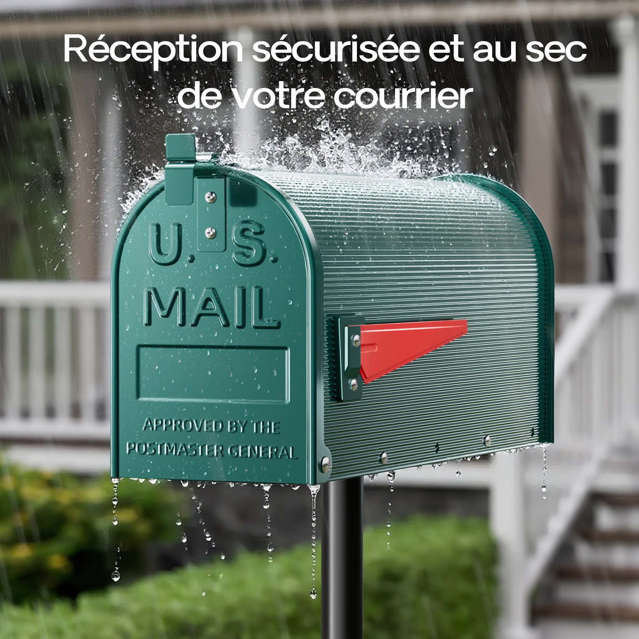Boîte aux lettres design style américain, 150 x 513 x 223 mm, Couleur verte, Acier galvanisé, Boîte postale US Mailbox avec fanion Wiltec - 5
