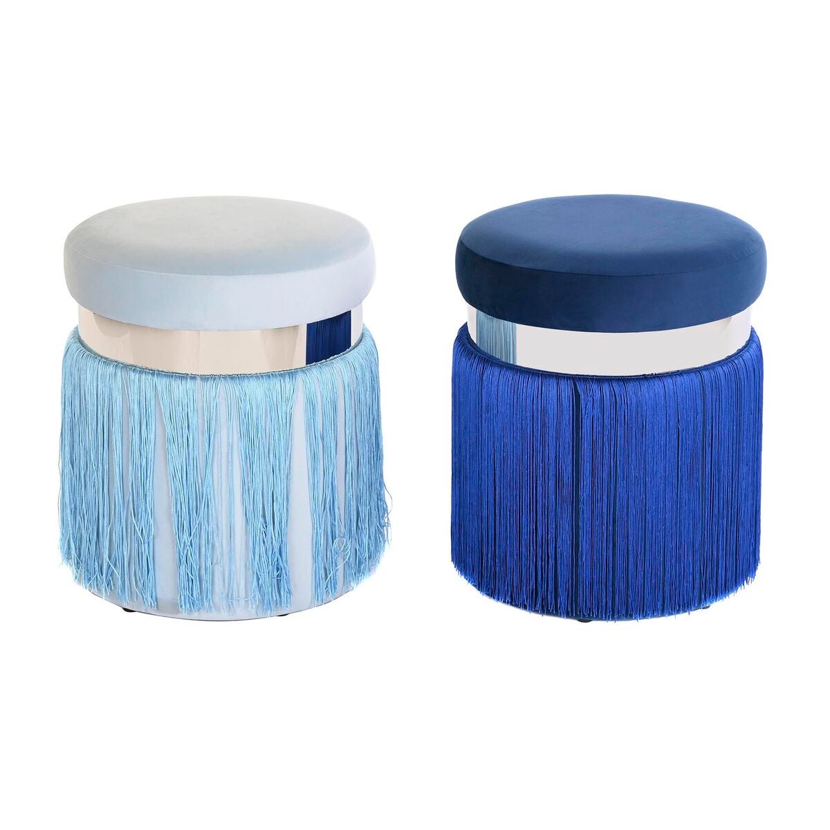 Reposapiés dkd home decor plateado metal azul cielo azul marino flecos 35 x 35 x 41 cm (2 unidades)
